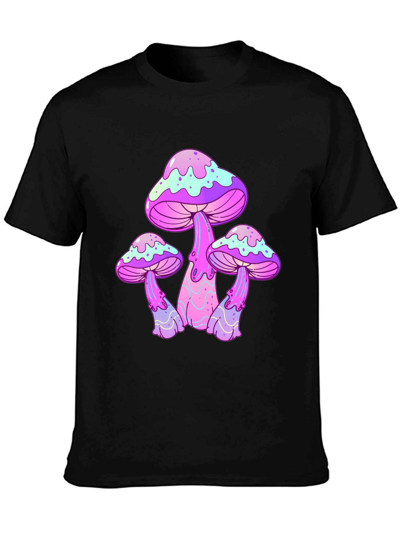 Funky Mushroom Graphic Tee - Black Cotton T-Shirt