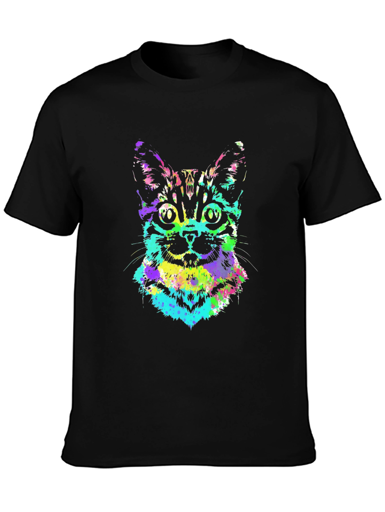 Vibrant Cat Graphic Tee - Black Unisex T-Shirt
