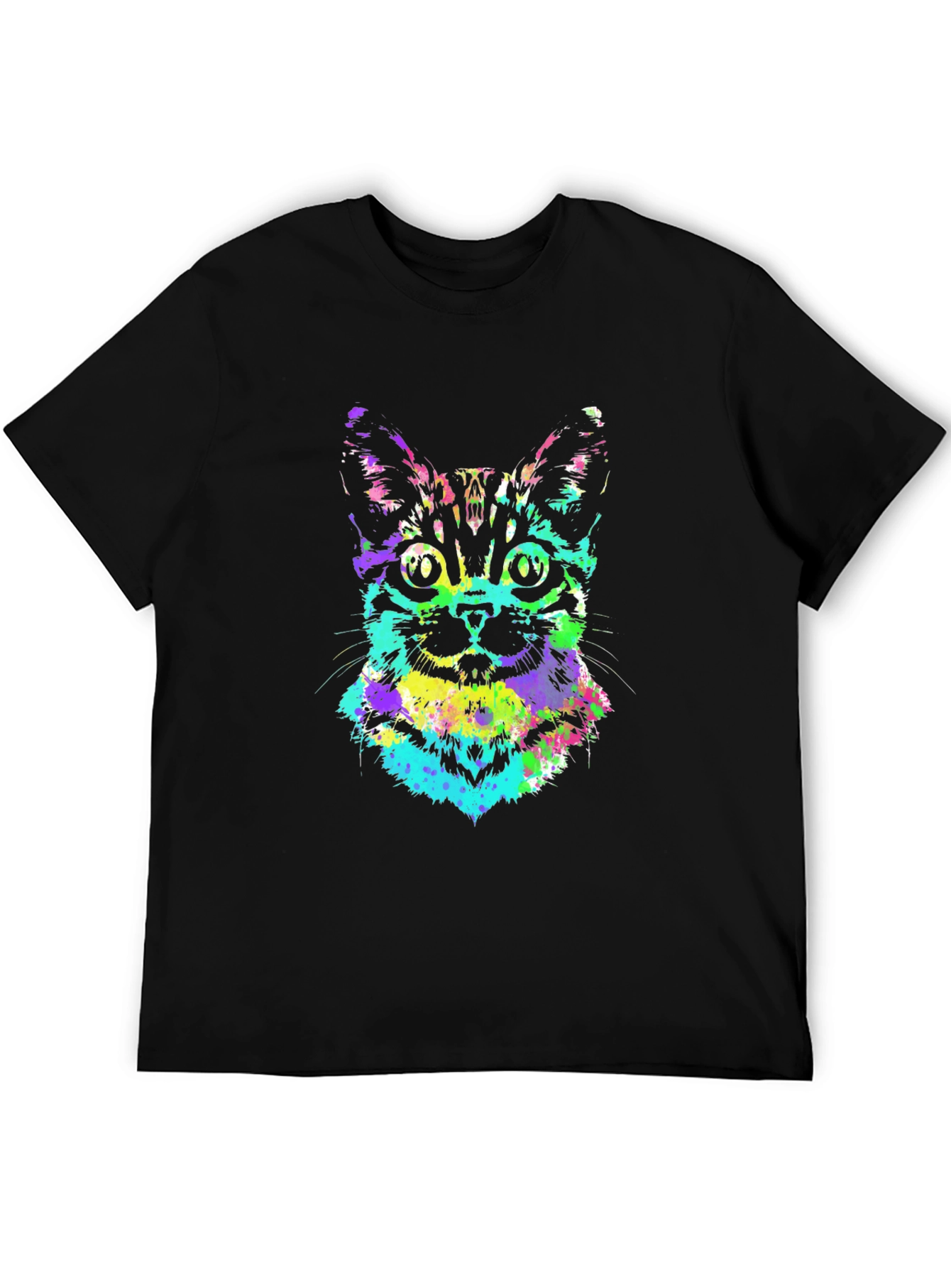 Vibrant Cat Graphic Tee - Black Unisex T-Shirt