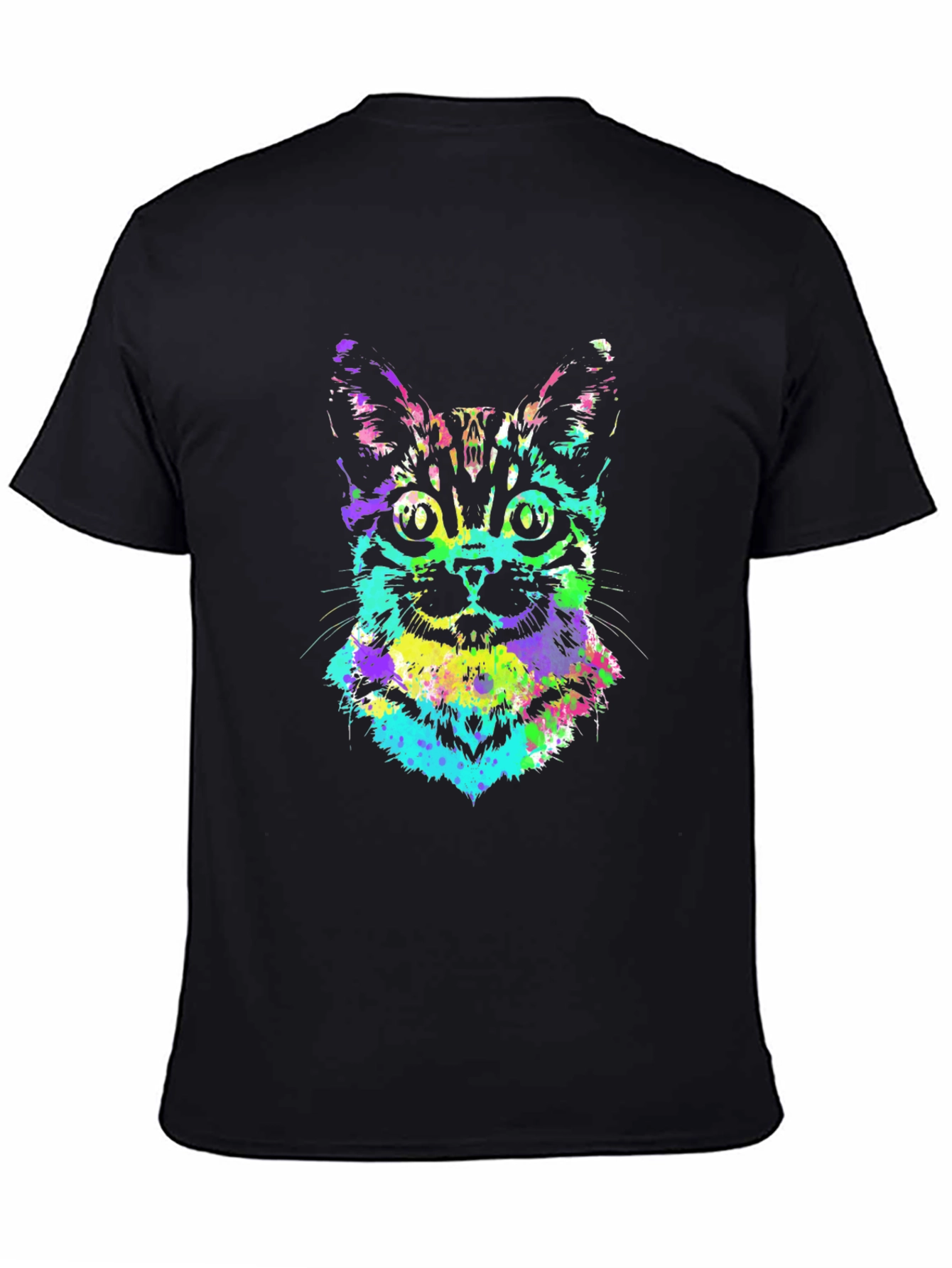 Vibrant Cat Graphic Tee - Black Unisex T-Shirt