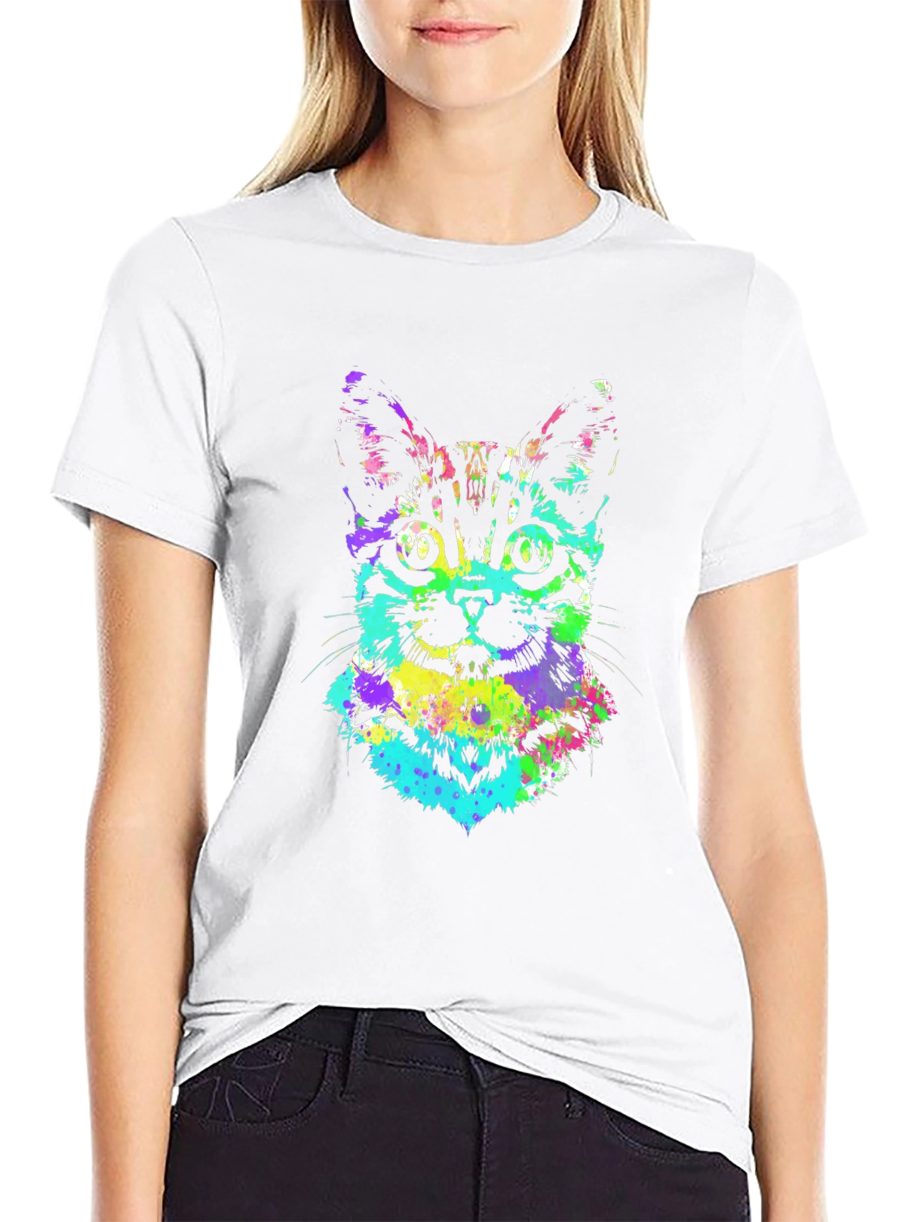 Vibrant Cat Graphic Tee - Black Unisex T-Shirt