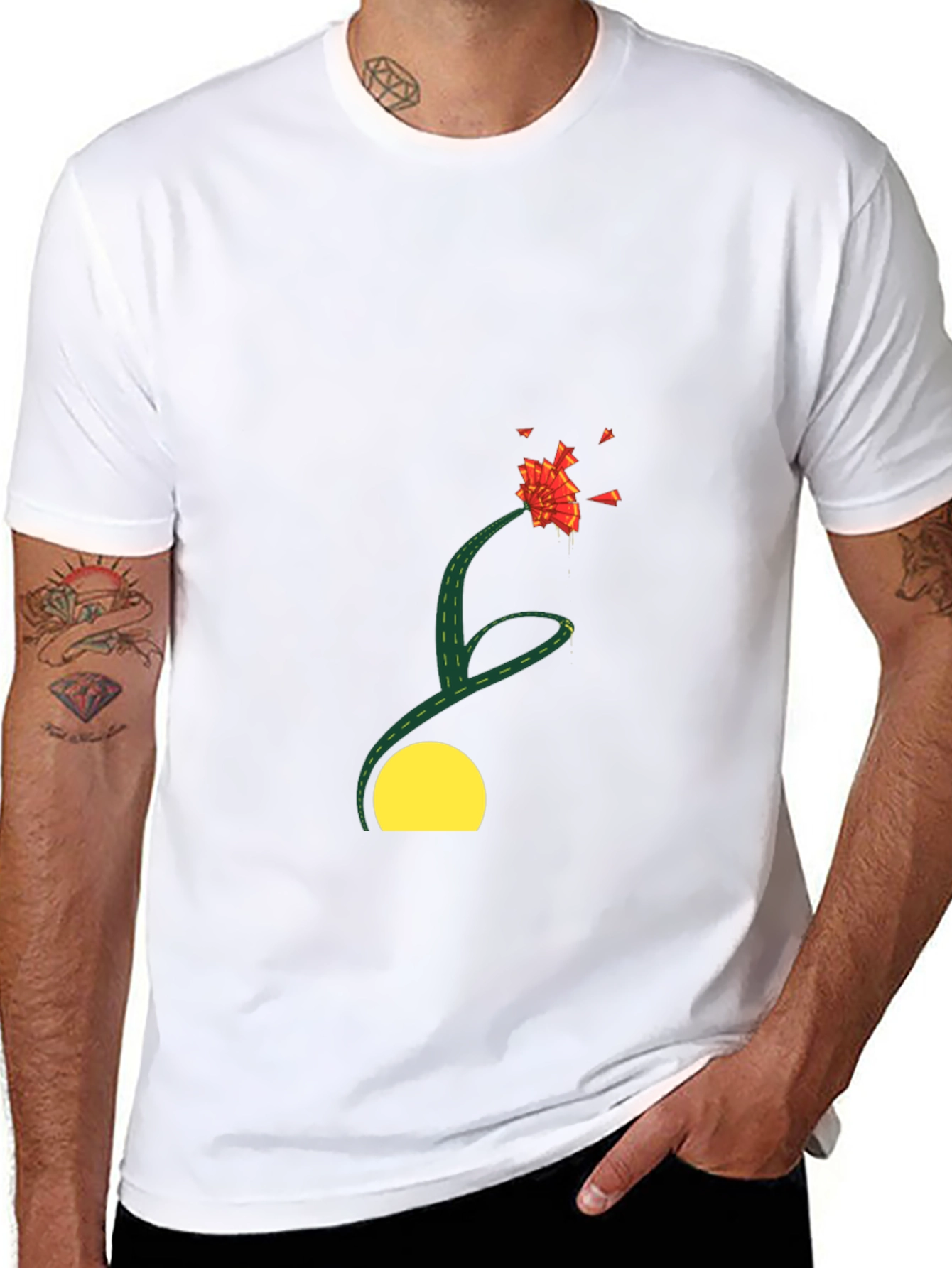 Black T-Shirt with Abstract Floral Design