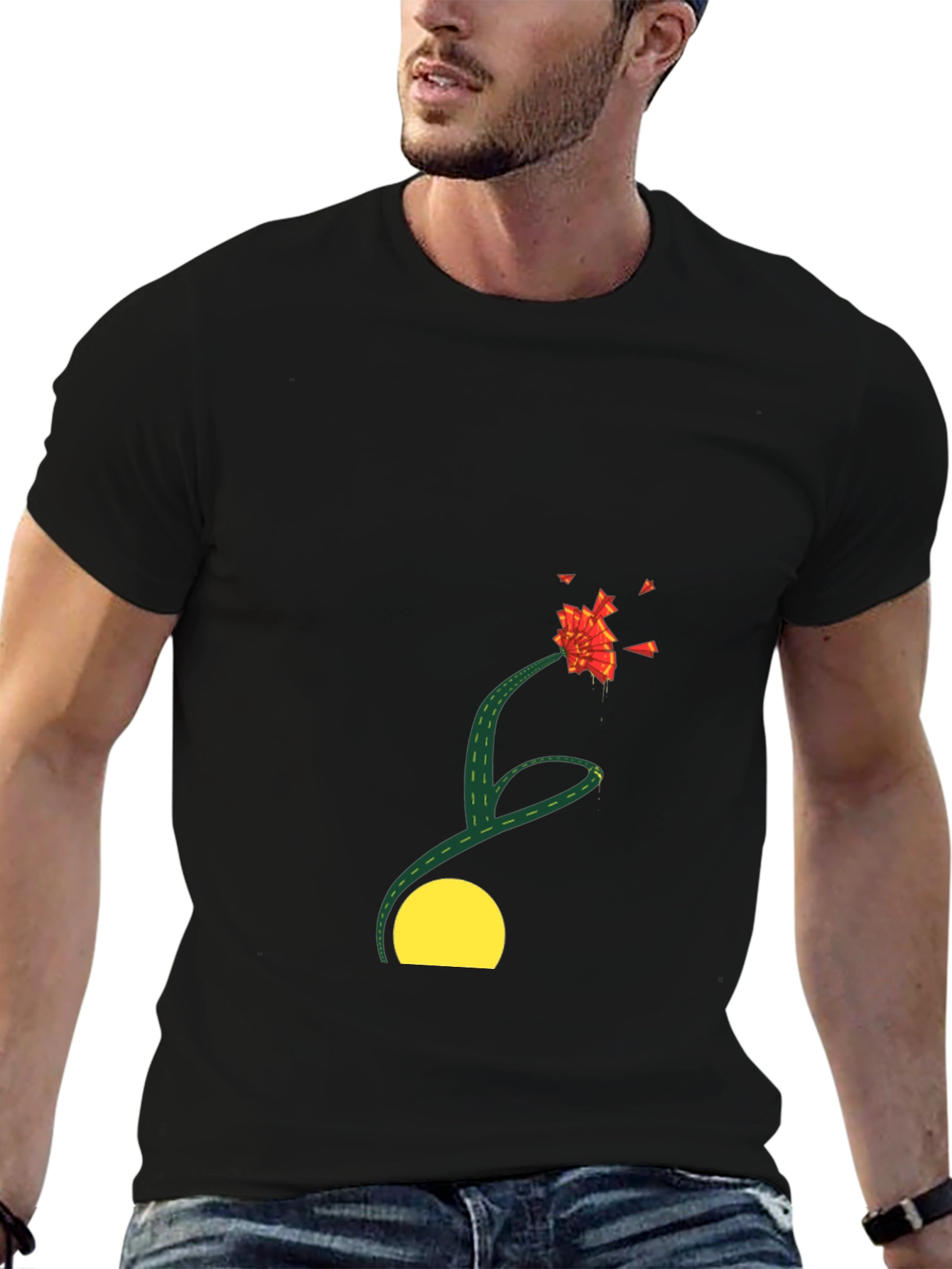 Black T-Shirt with Abstract Floral Design
