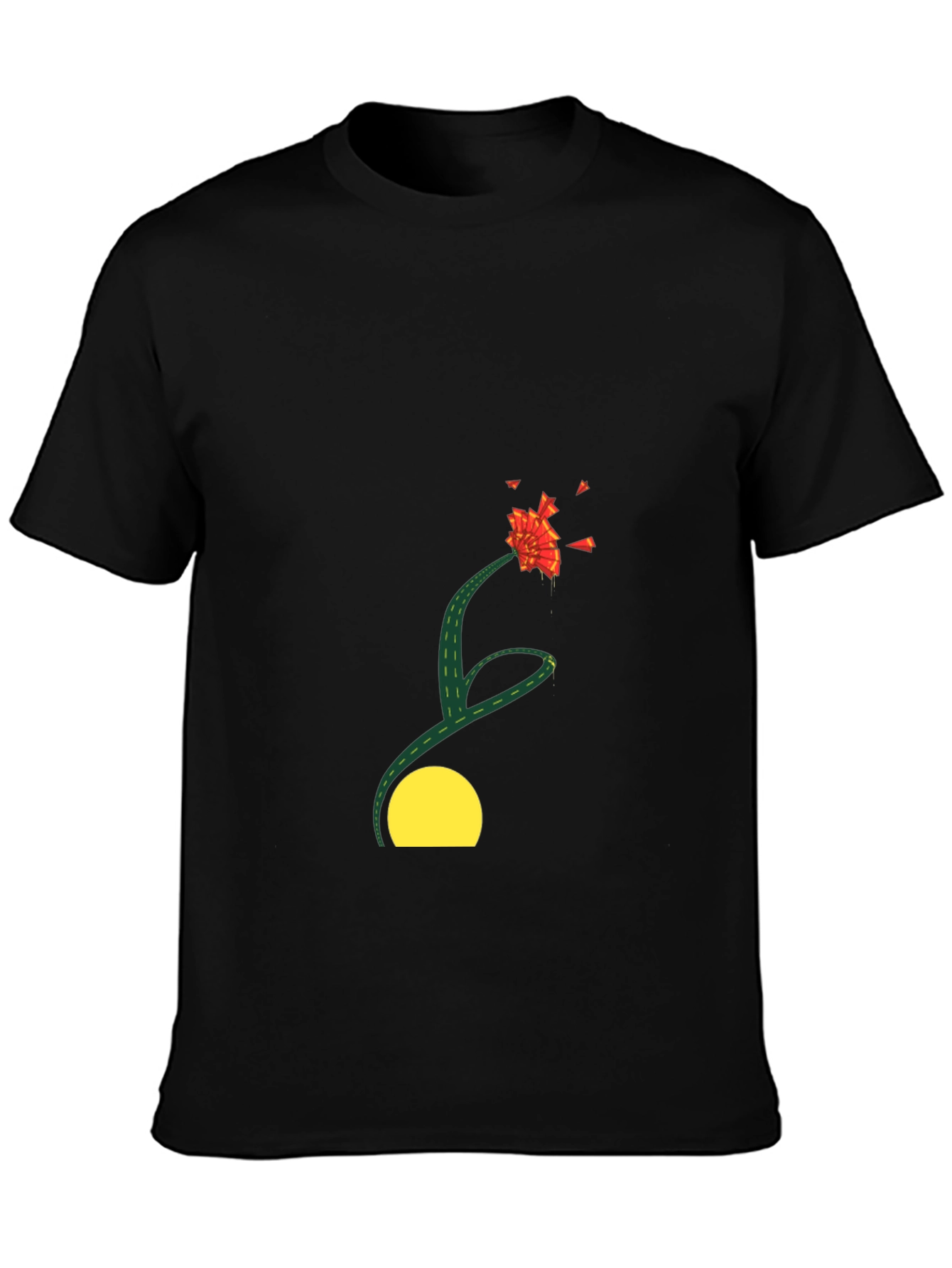 Black T-Shirt with Abstract Floral Design