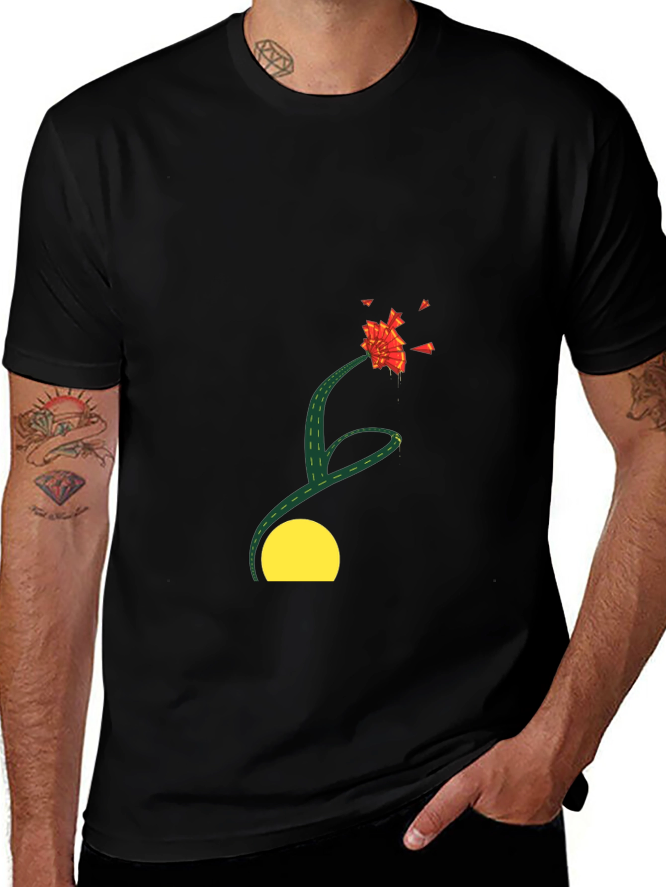 Black T-Shirt with Abstract Floral Design