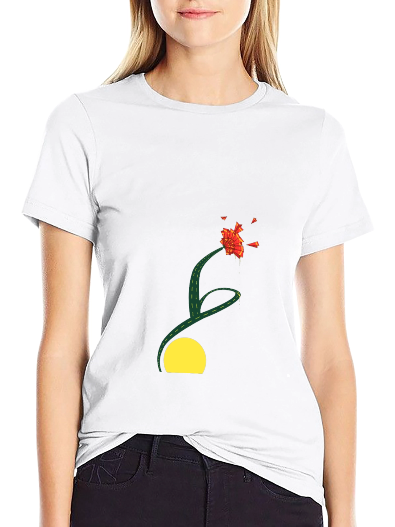 Black T-Shirt with Abstract Floral Design
