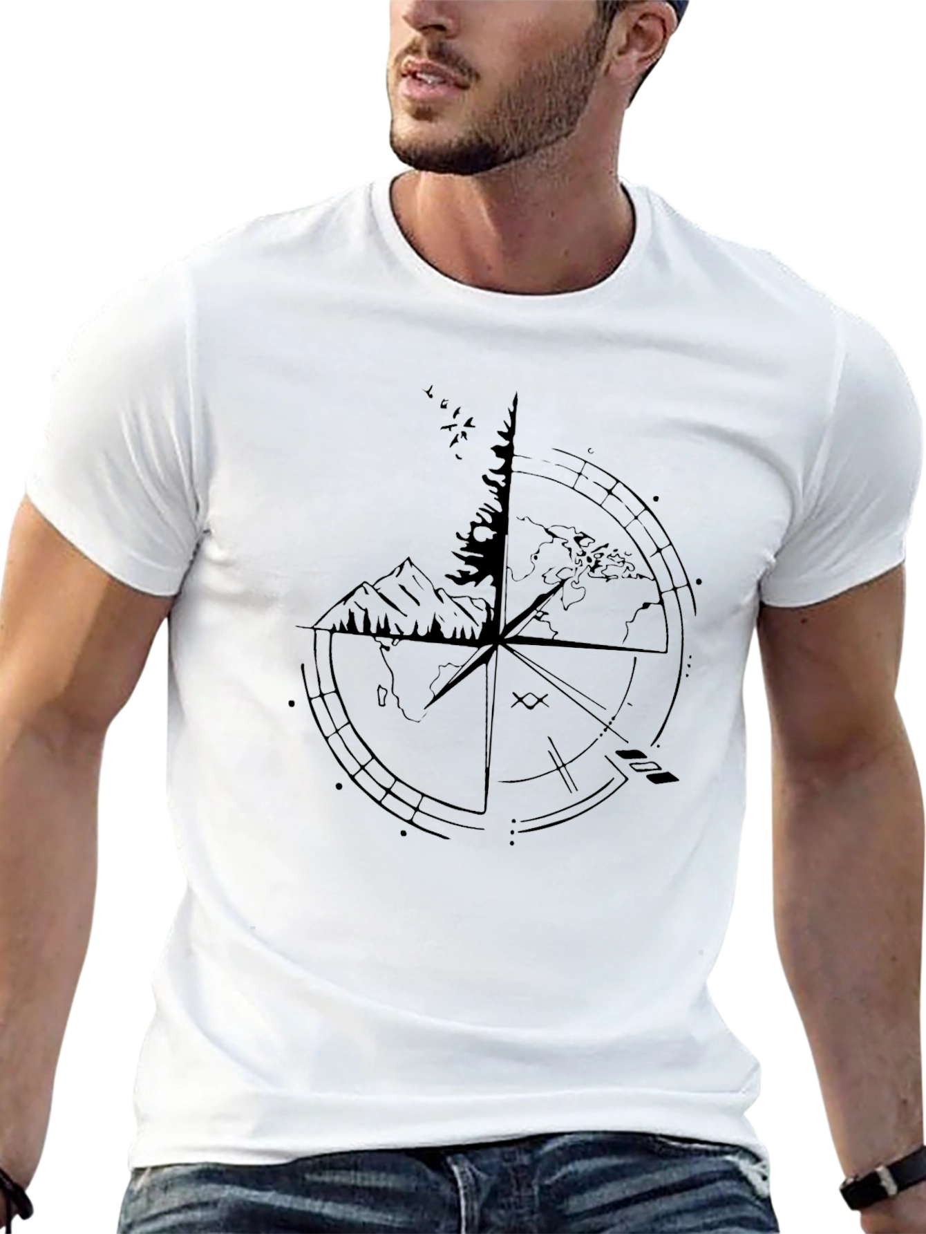 Mens Black Compass Graphic Tee