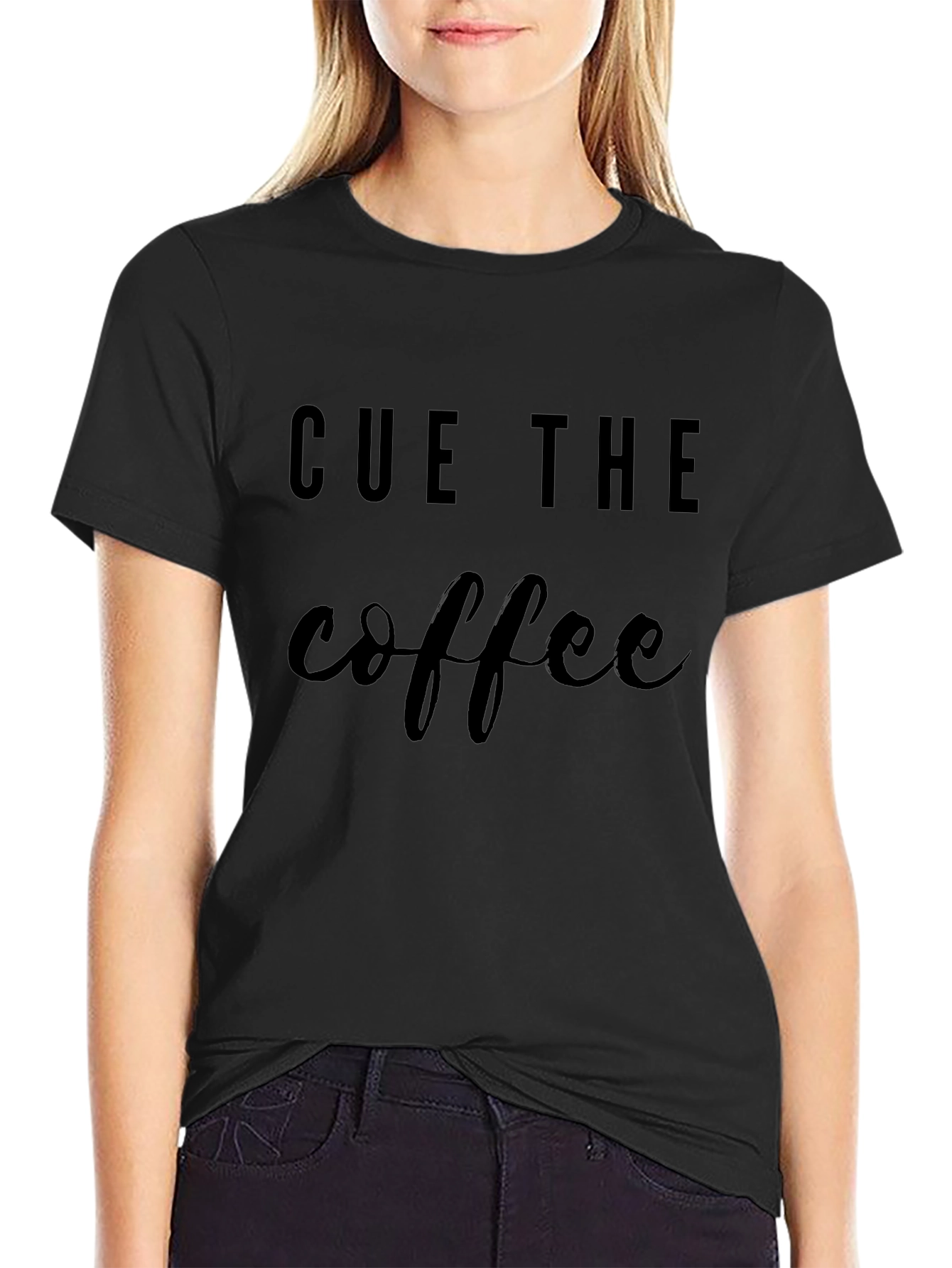 Cue The Coffee Graphic Tee - Black T-Shirt