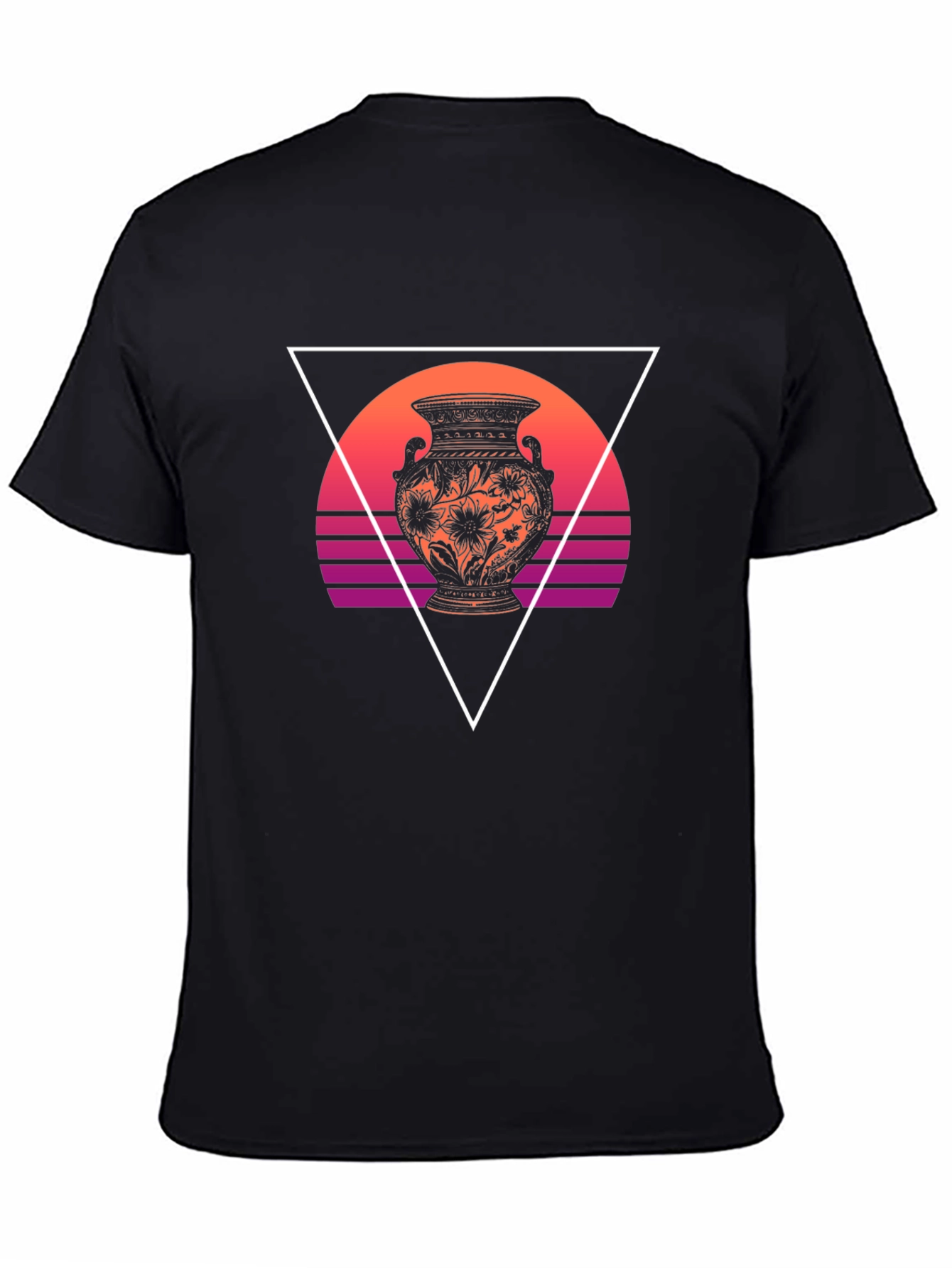 Vaporwave Vase Graphic Tee - Black Cotton Blend