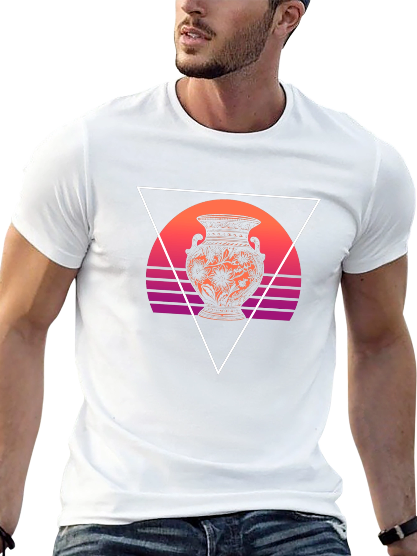 Vaporwave Vase Graphic Tee - Black Cotton Blend