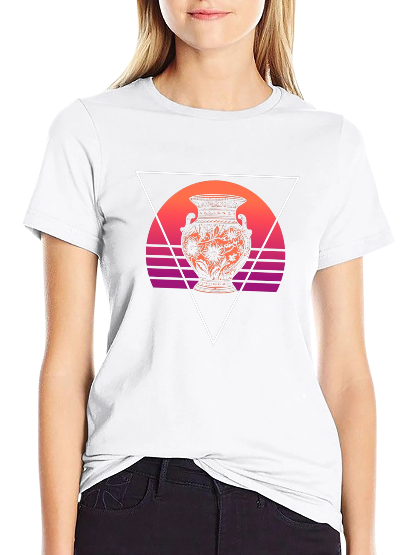 Vaporwave Vase Graphic Tee - Black Cotton Blend