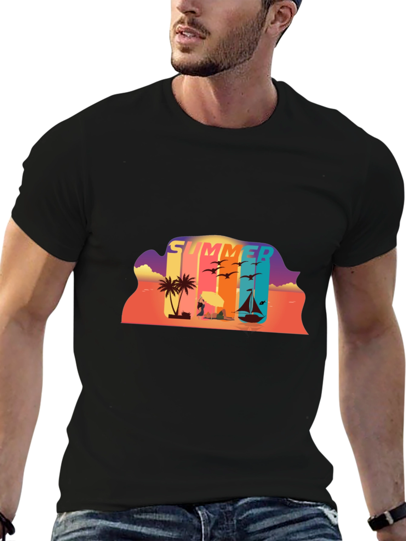 Summer Beach Scene Graphic Tee