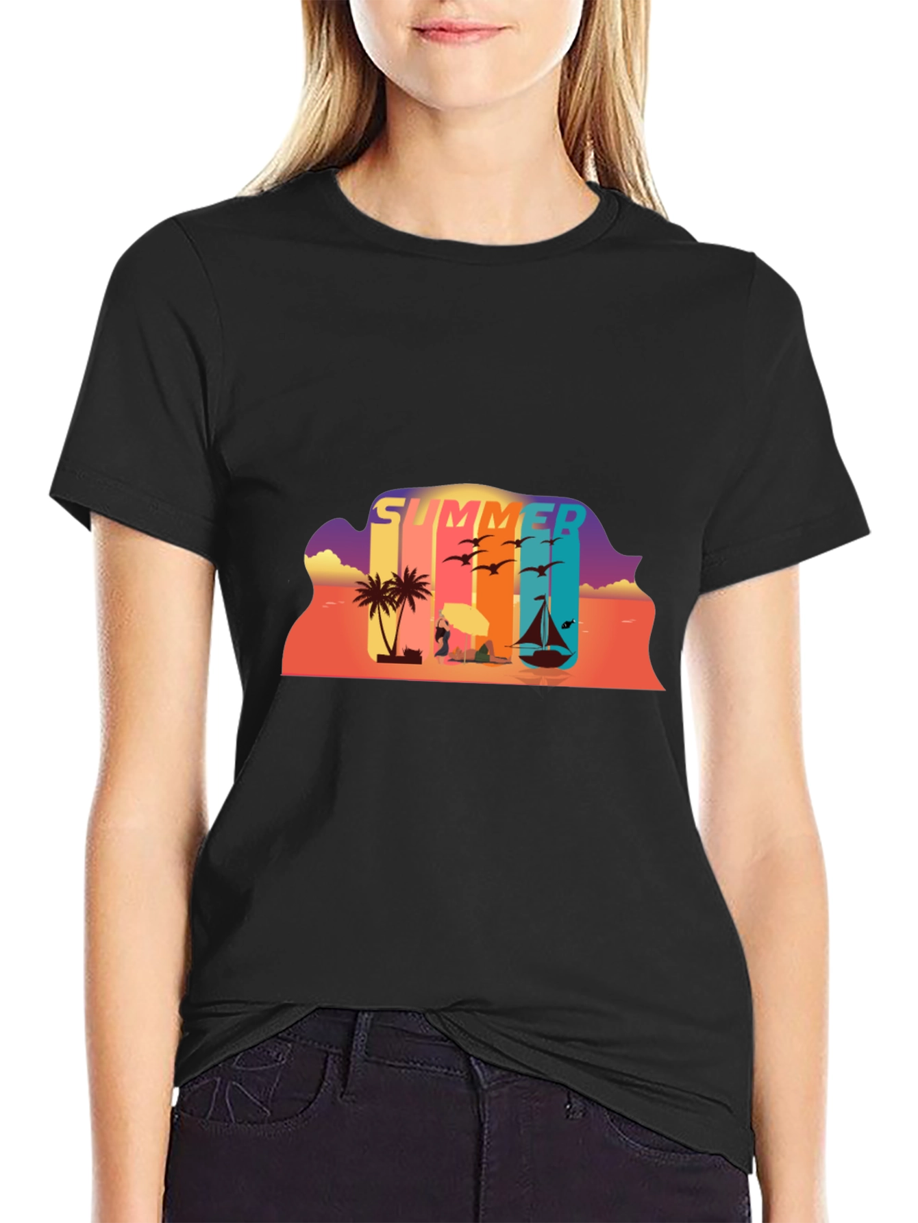 Summer Beach Scene Graphic Tee