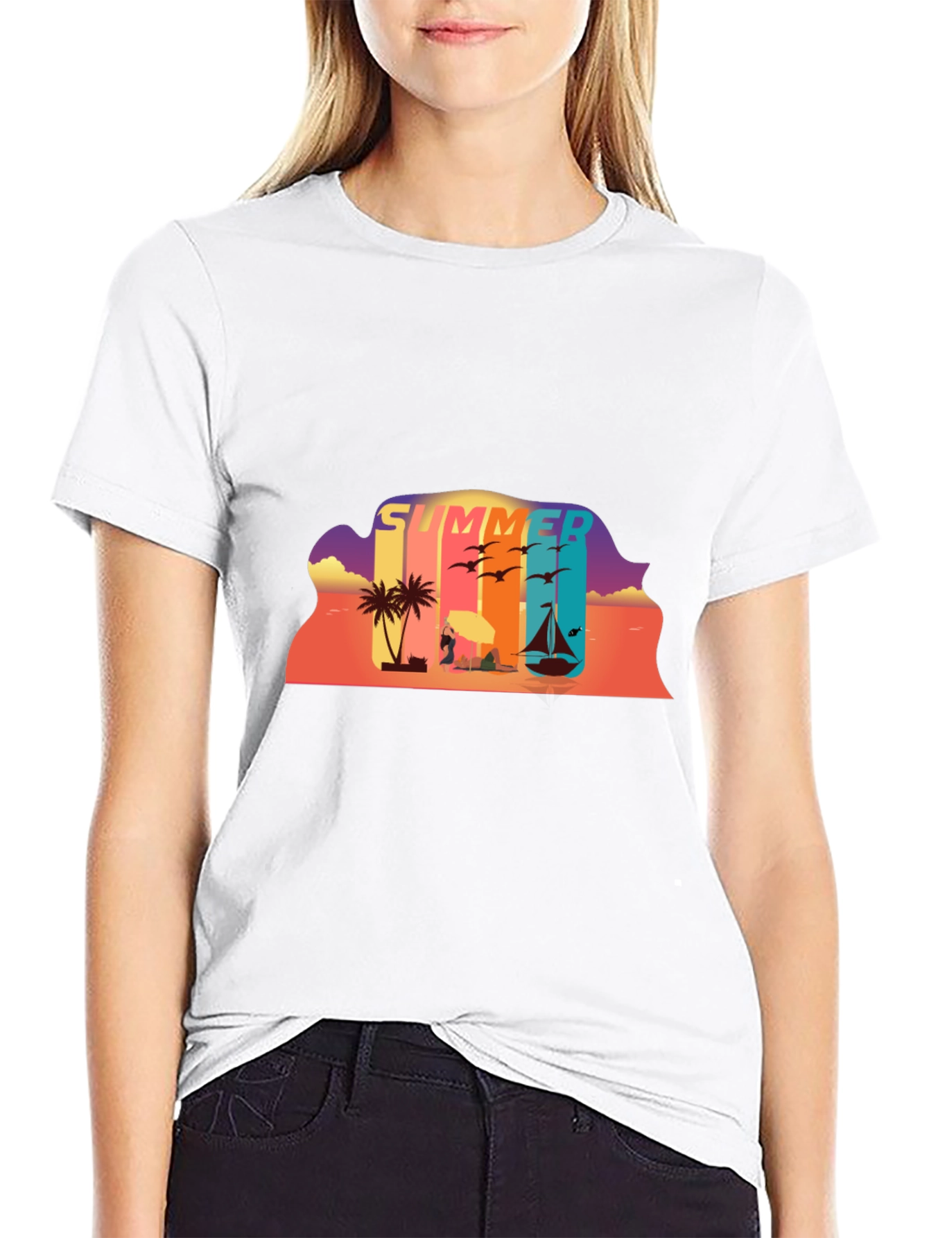 Summer Beach Scene Graphic Tee