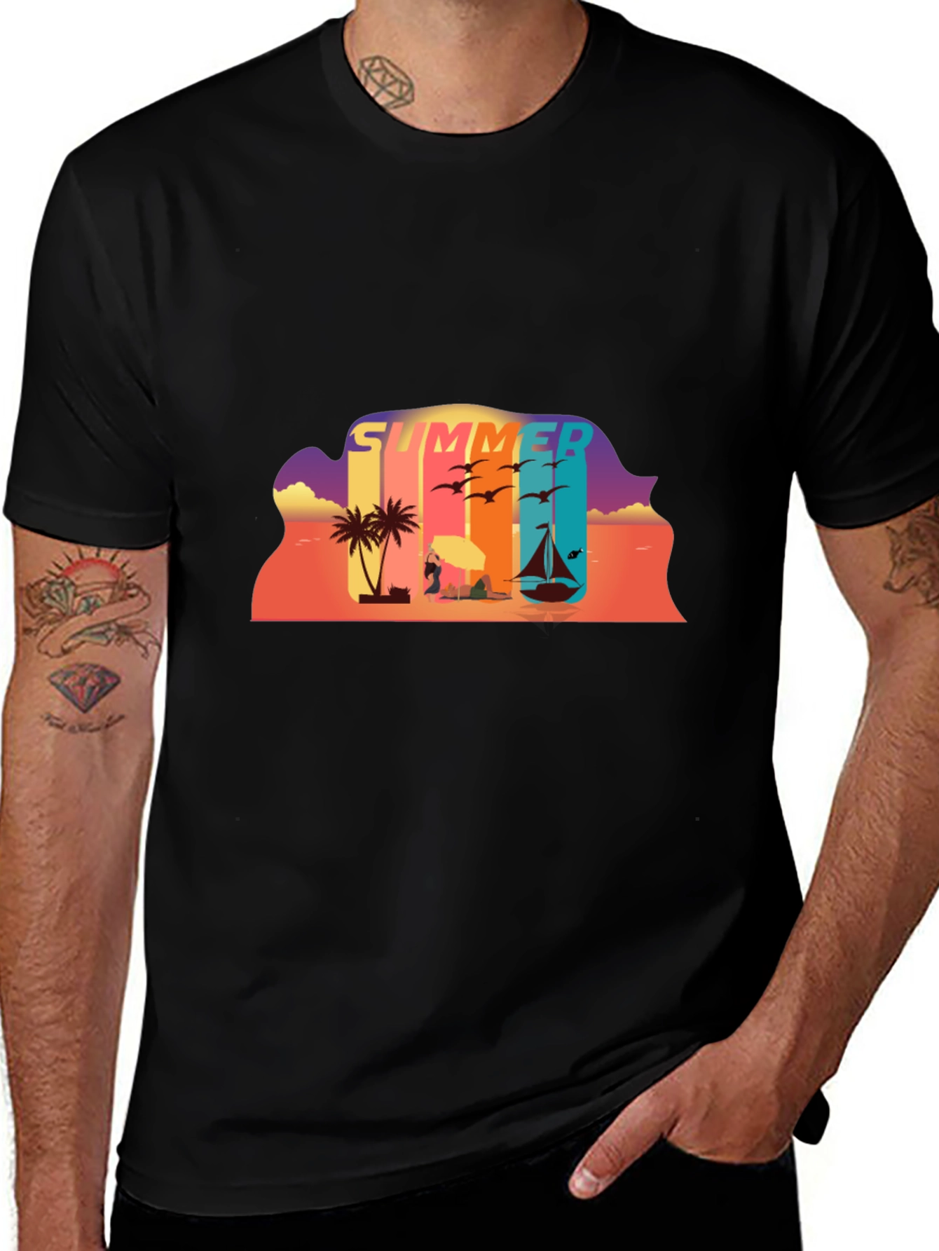 Summer Beach Scene Graphic Tee