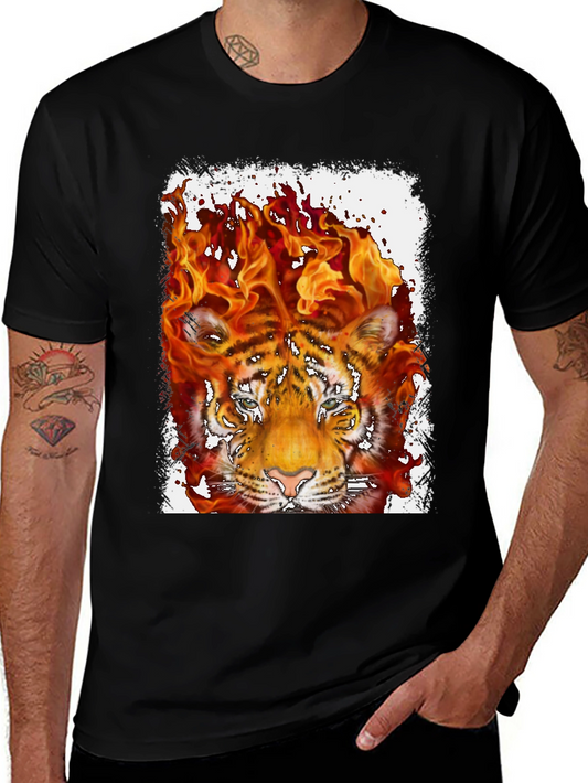 Fiery Tiger Graphic Tee - Bold Black T-Shirt