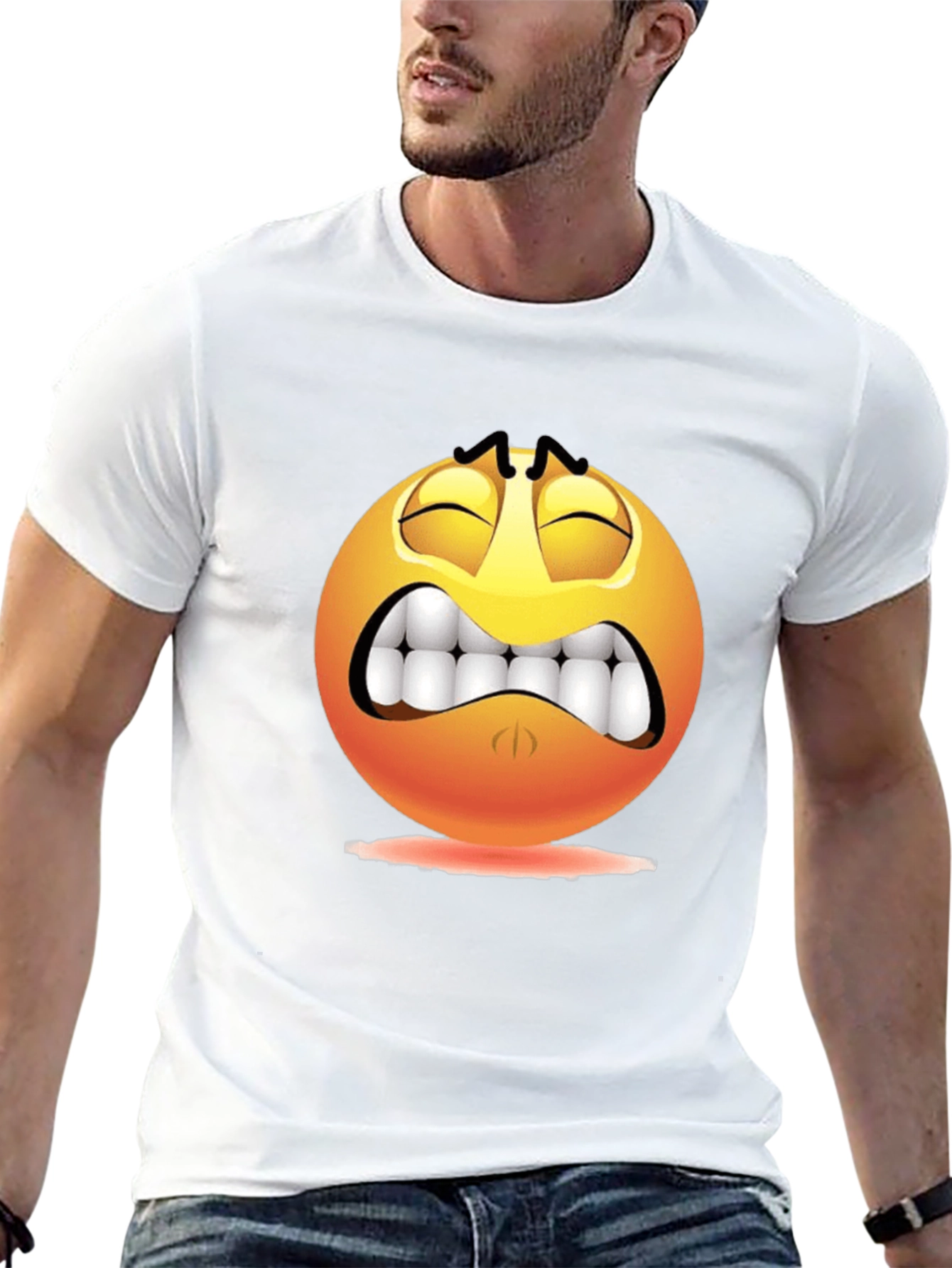 Distressed Emoji Graphic Black T-Shirt