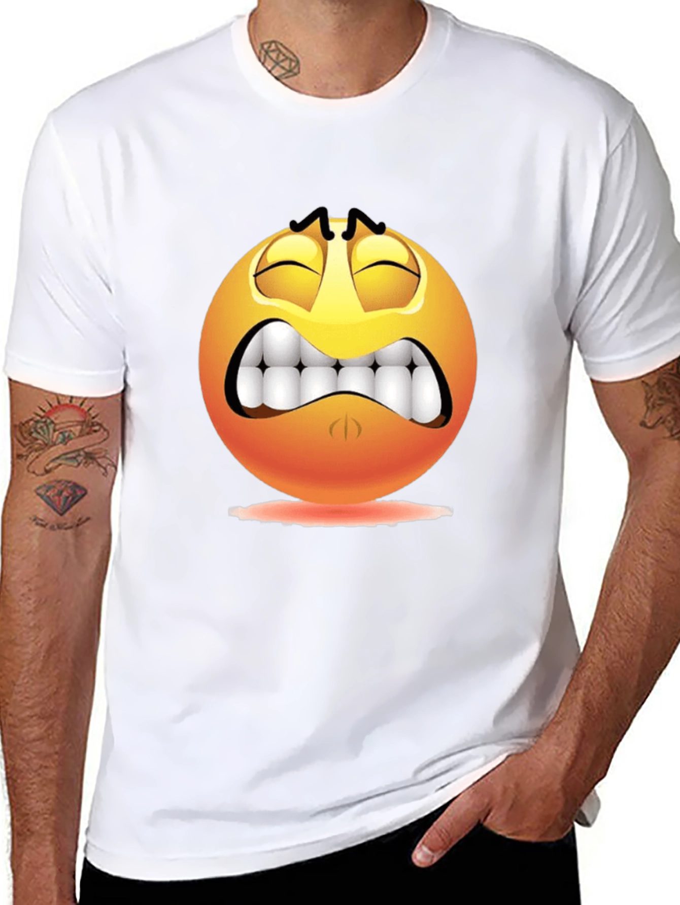 Distressed Emoji Graphic Black T-Shirt