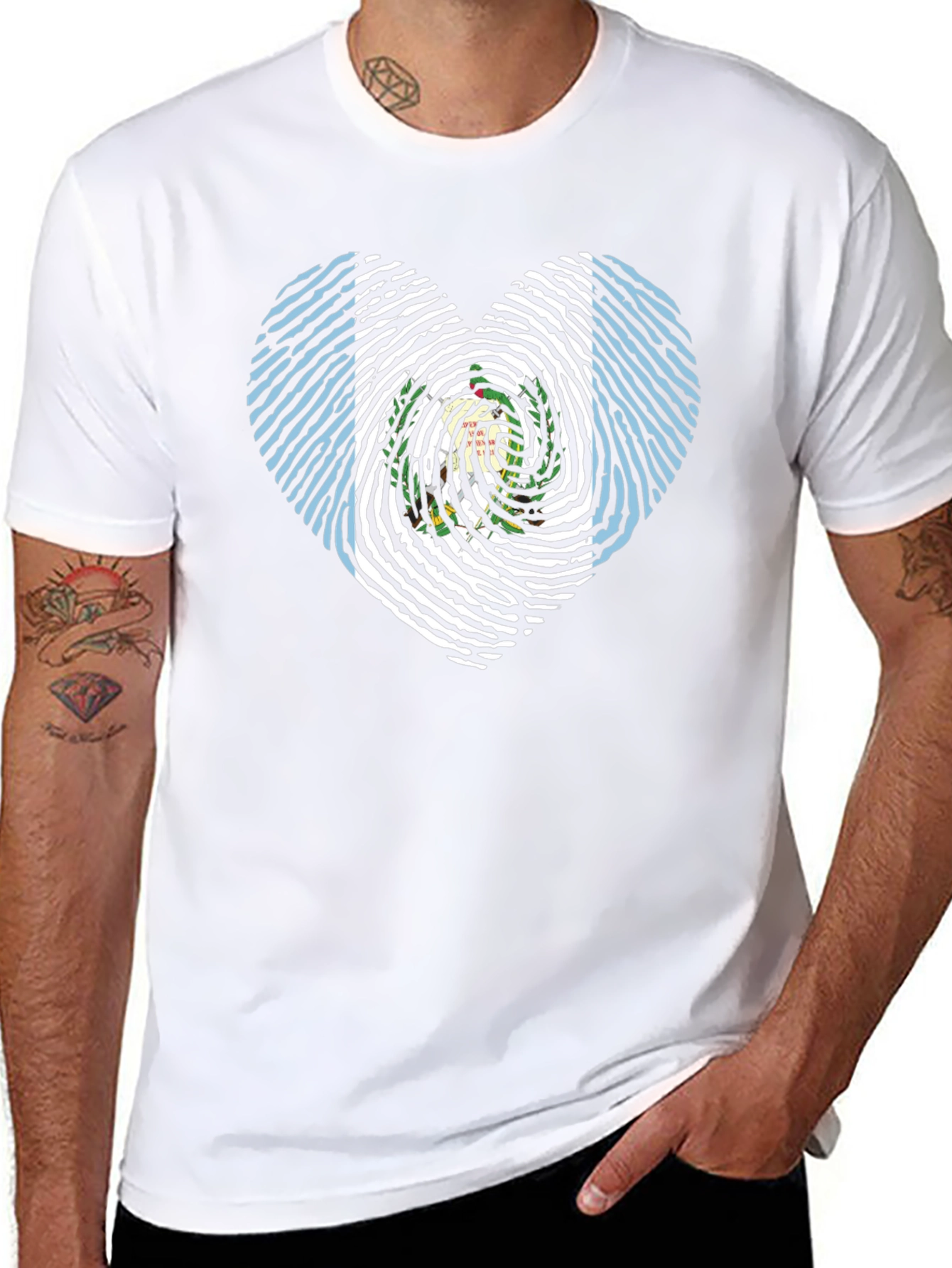 Guatemala Flag Fingerprint Heart T-Shirt