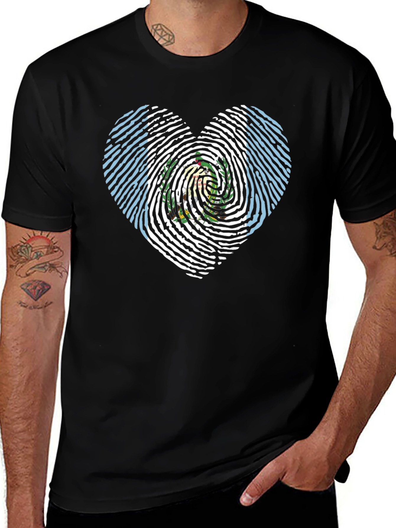 Guatemala Flag Fingerprint Heart T-Shirt
