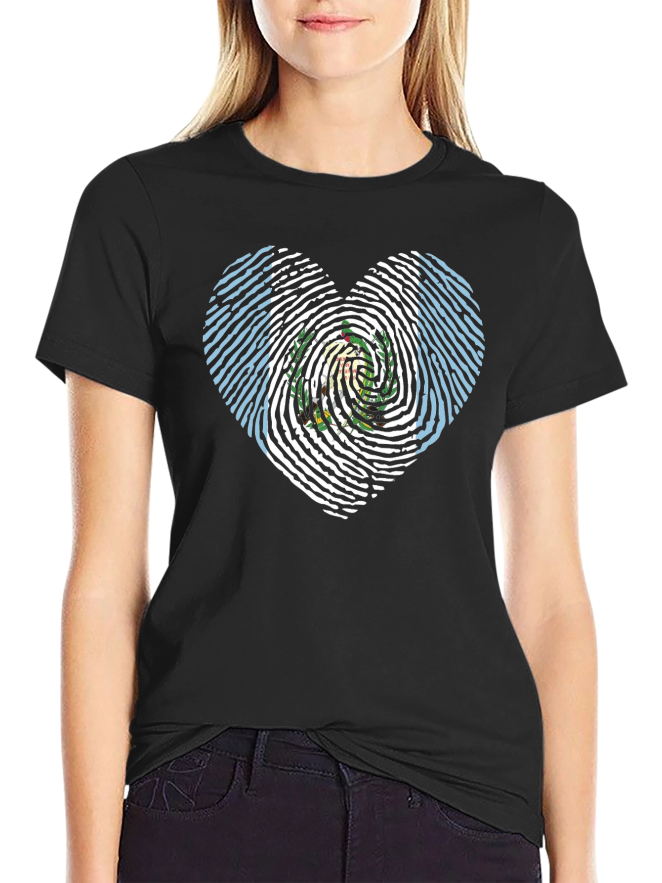 Guatemala Flag Fingerprint Heart T-Shirt