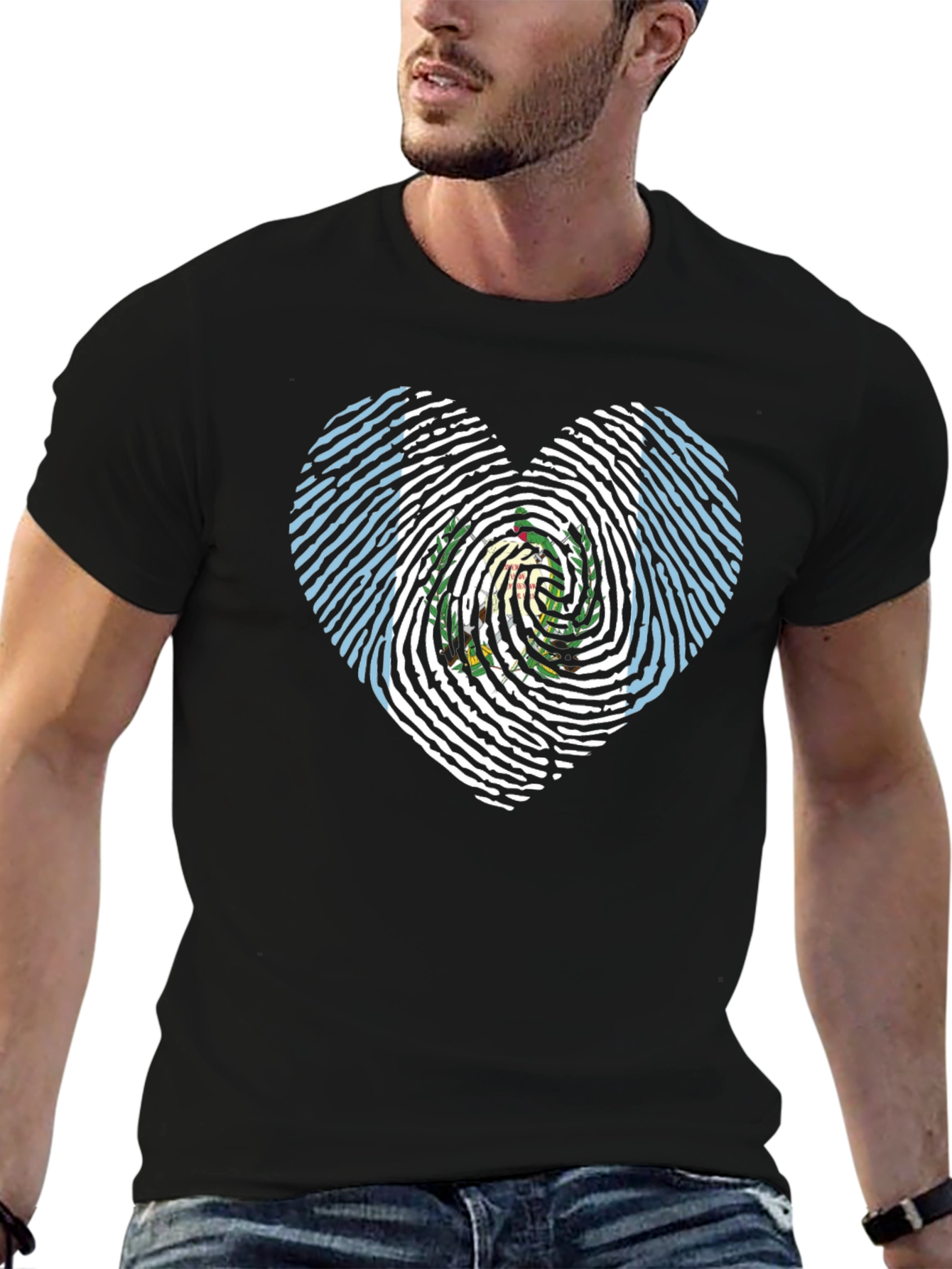 Guatemala Flag Fingerprint Heart T-Shirt