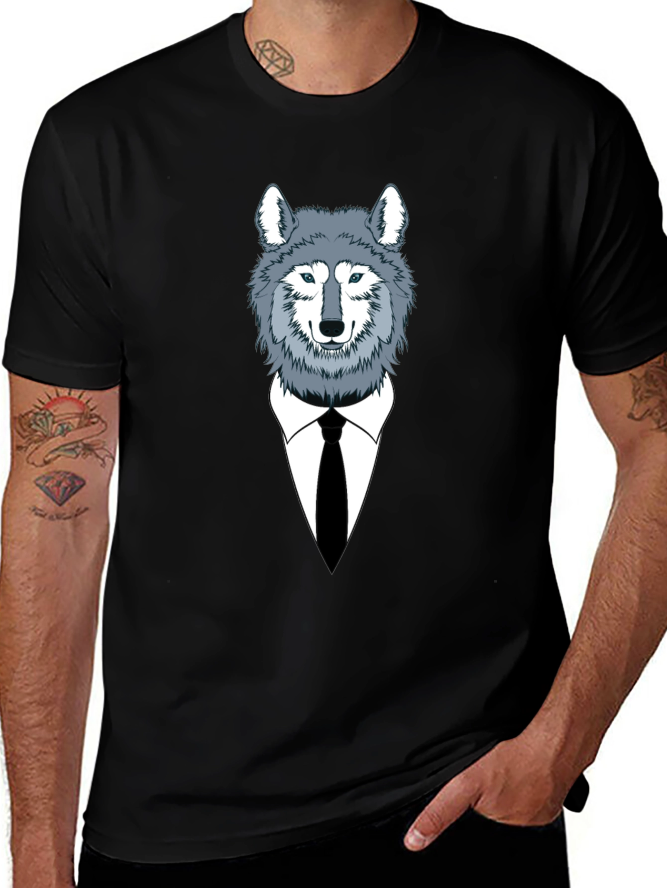 Wolf in Suit Graphic Tee - Stylish Mens T-Shirt