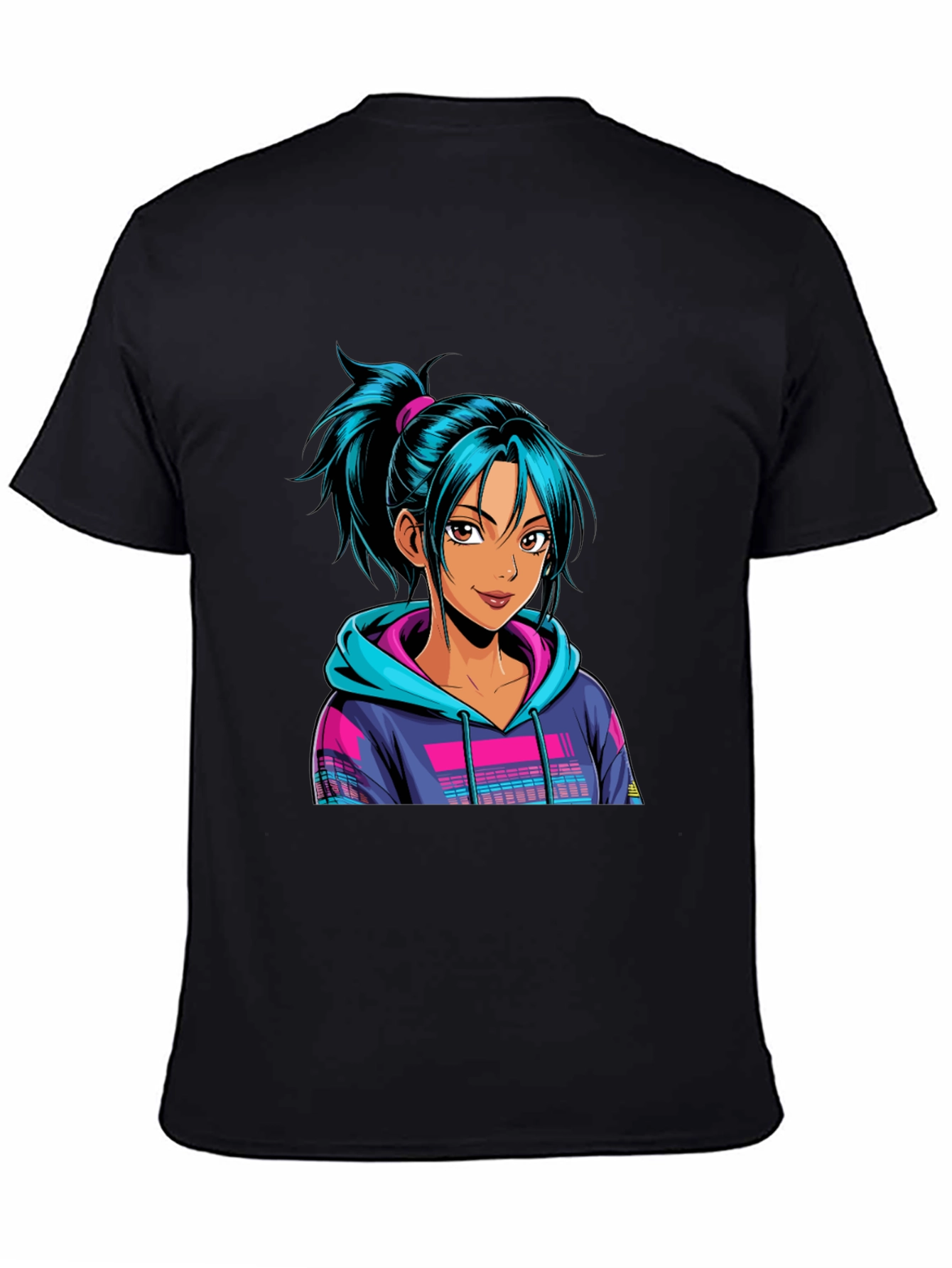 Anime Girl Graphic Black Tee - Trendy Casual Wear