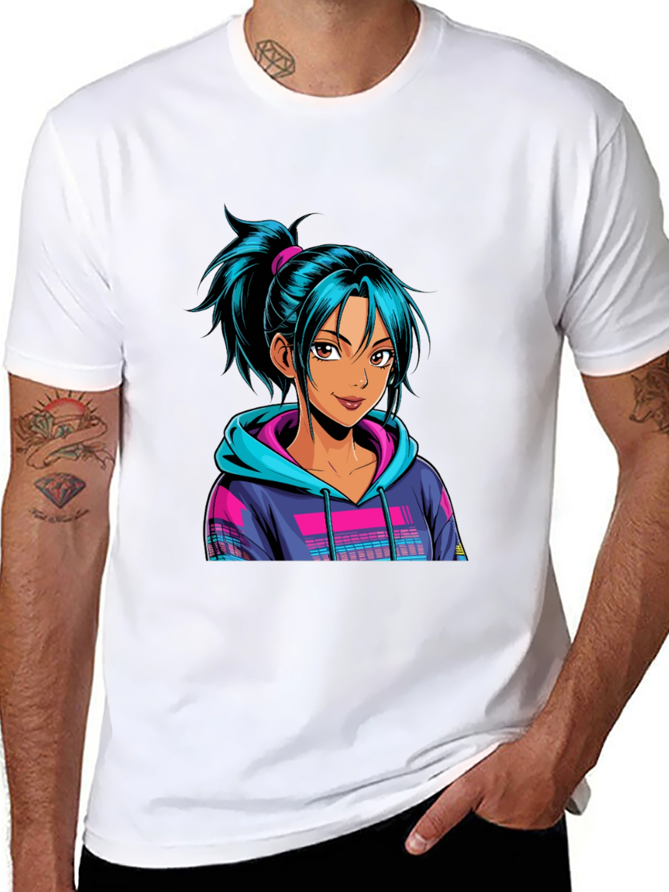 Anime Girl Graphic Black Tee - Trendy Casual Wear