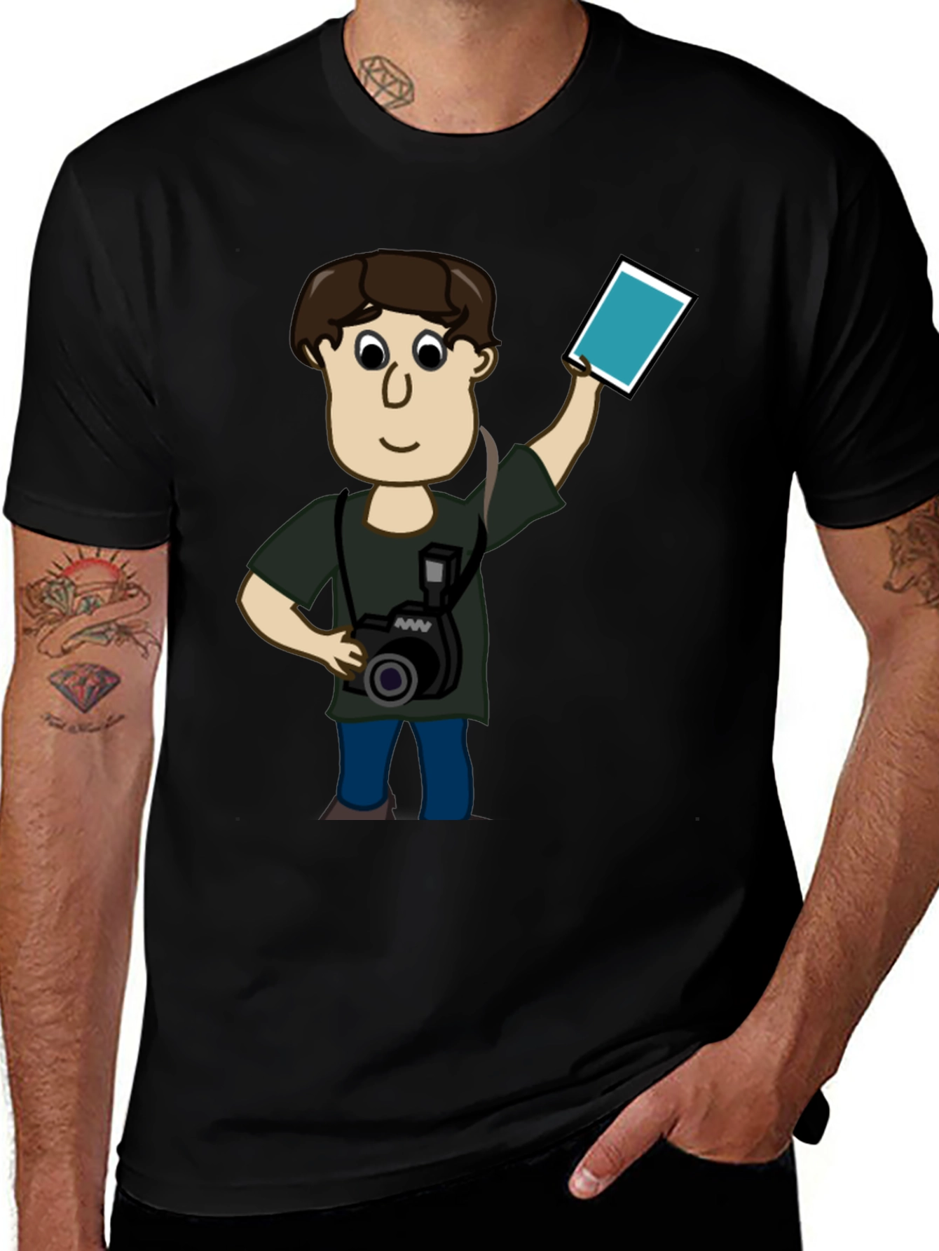 Cartoon Photographer Black T-Shirt