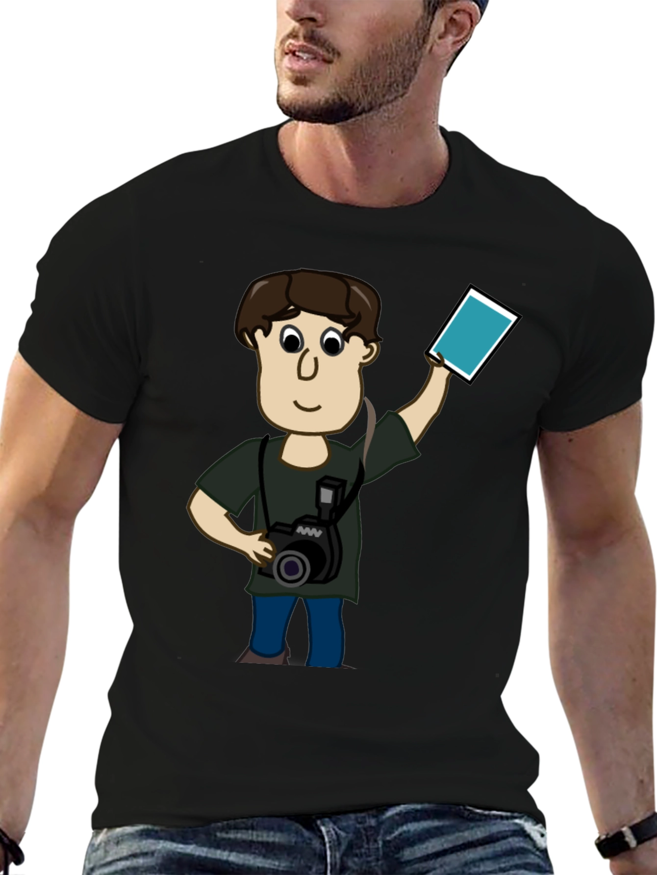 Cartoon Photographer Black T-Shirt