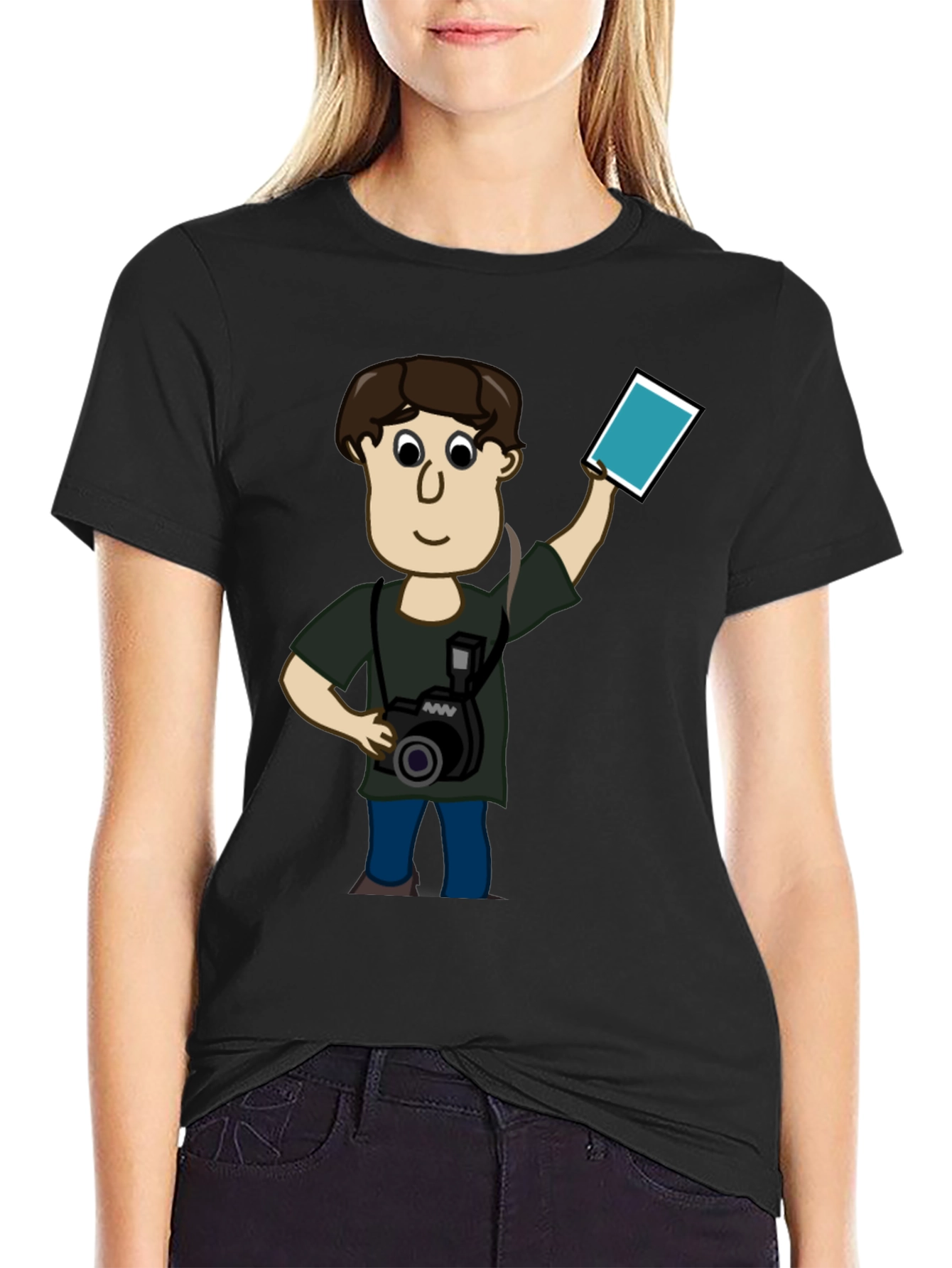 Cartoon Photographer Black T-Shirt