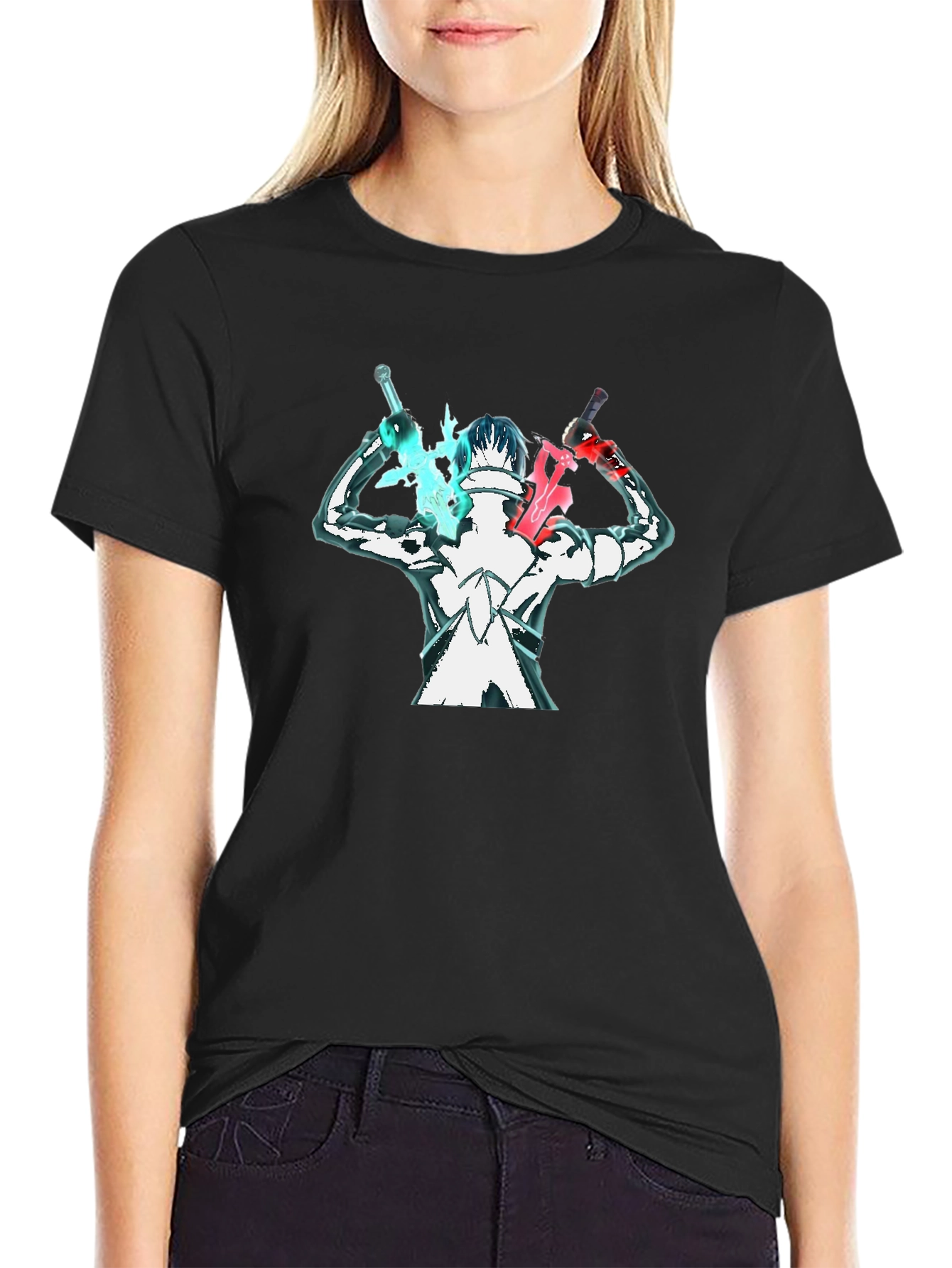 Anime Swordsman Graphic T-Shirt - Black