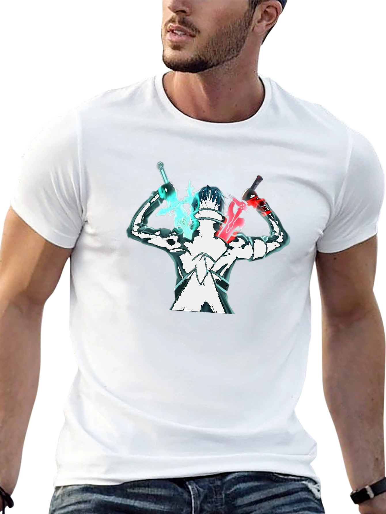 Anime Swordsman Graphic T-Shirt - Black