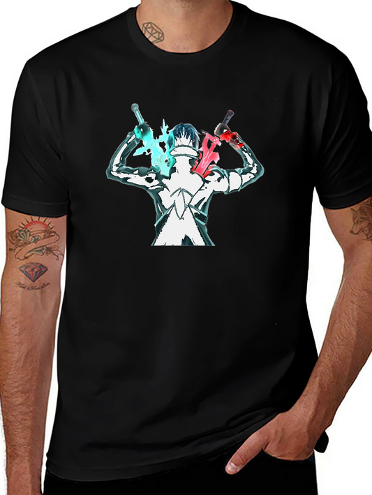 Anime Swordsman Graphic T-Shirt - Black