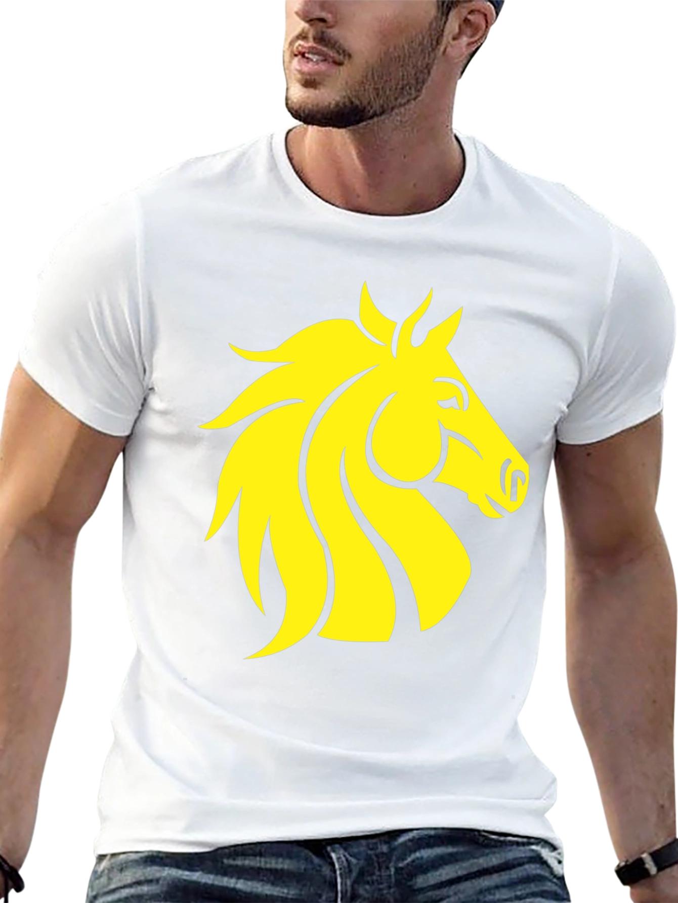 Black T-Shirt with Yellow Horse Graphic