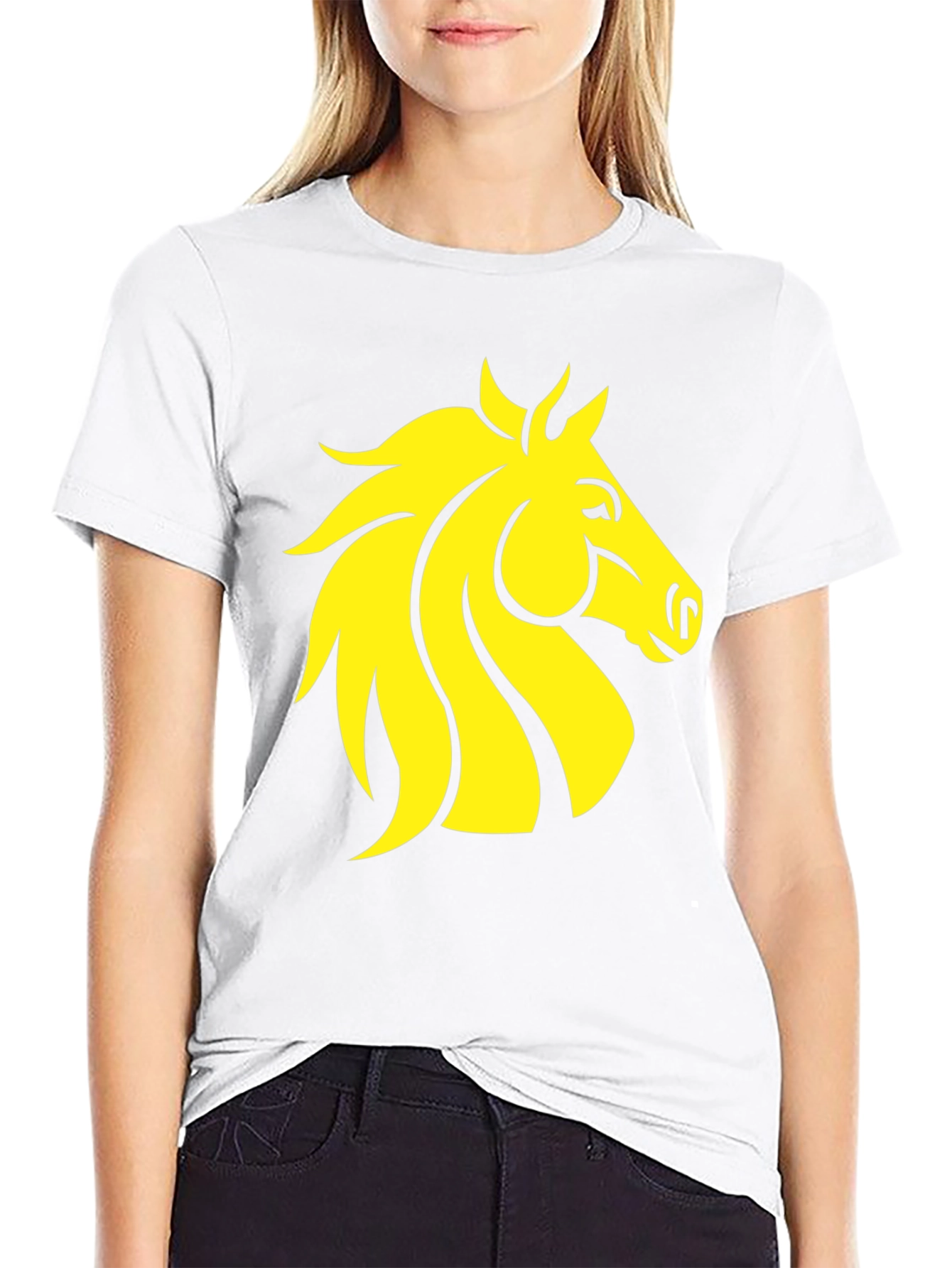 Black T-Shirt with Yellow Horse Graphic