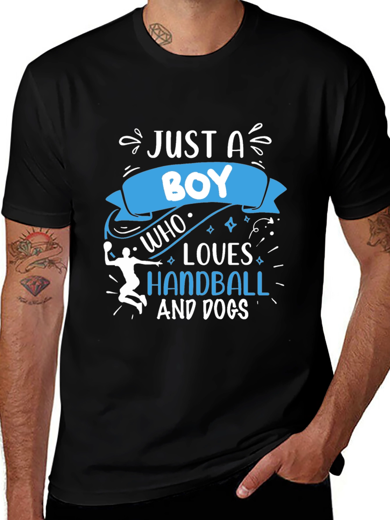 Boy Who Loves Handball and Dogs Black T-Shirt