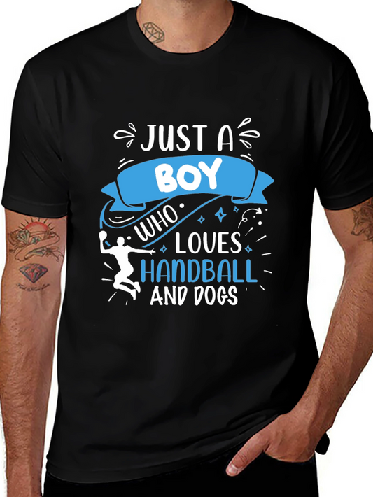 Boy Who Loves Handball and Dogs Black T-Shirt