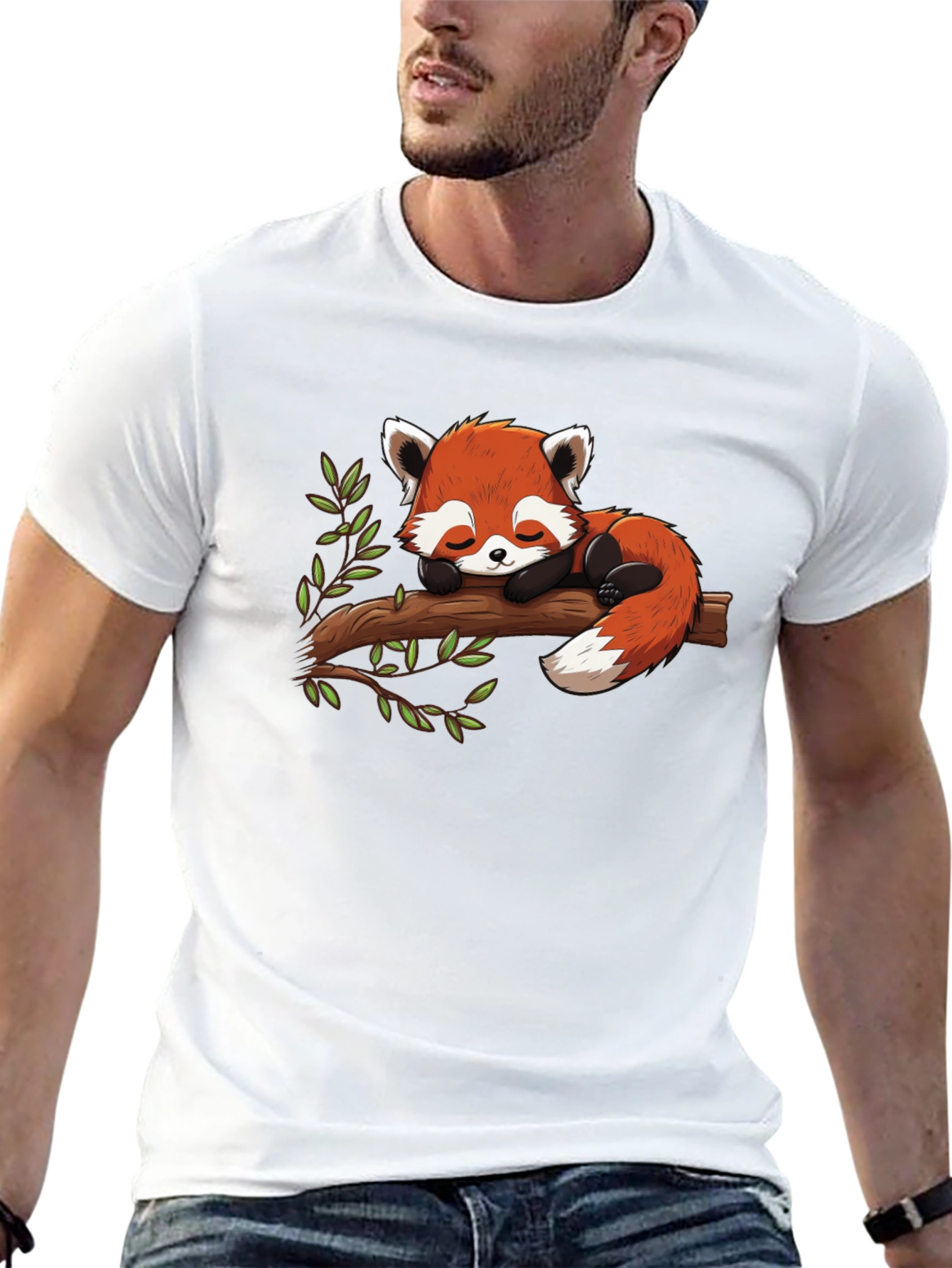 Red Panda Nap Black T-Shirt