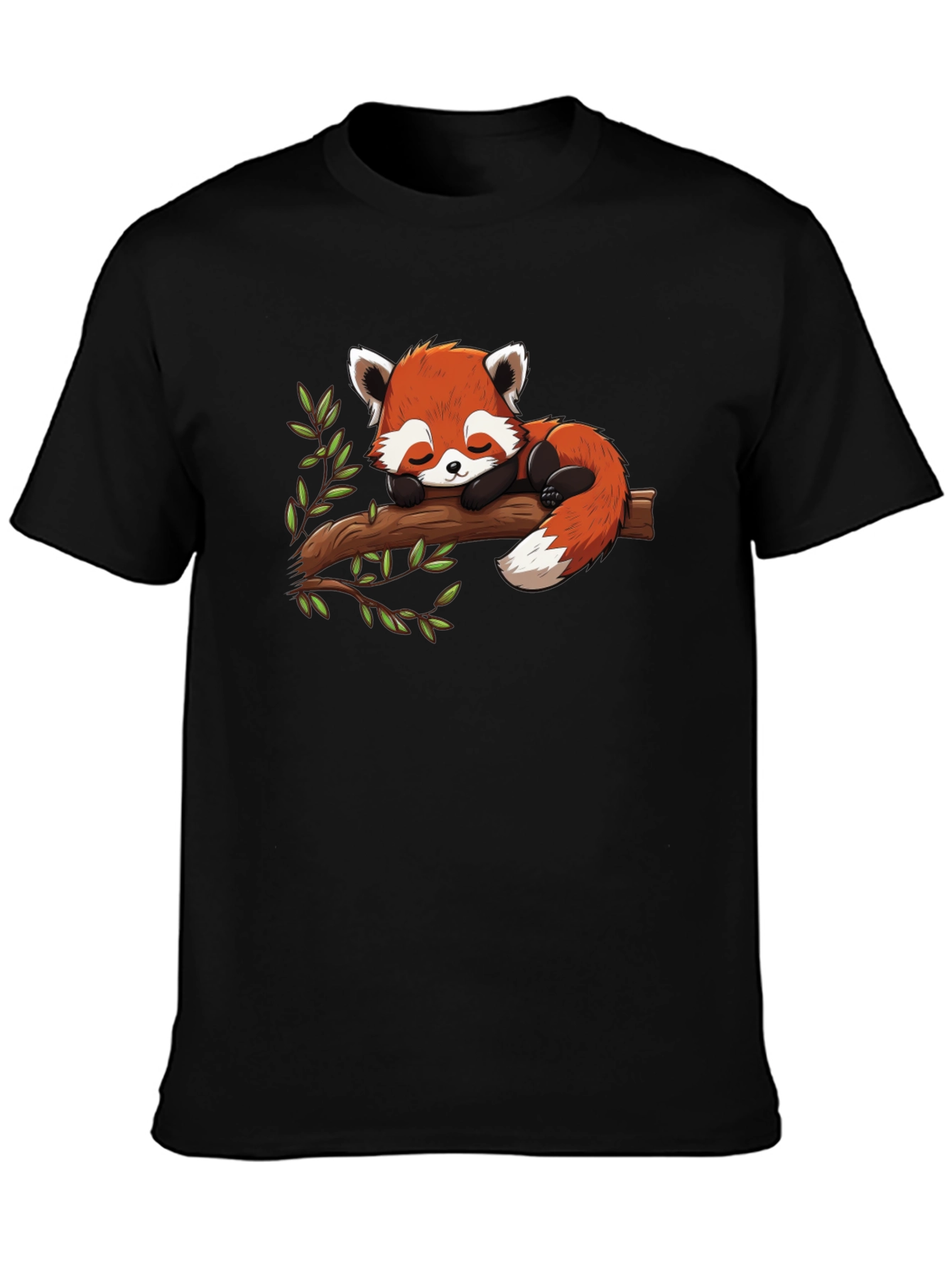 Red Panda Nap Black T-Shirt