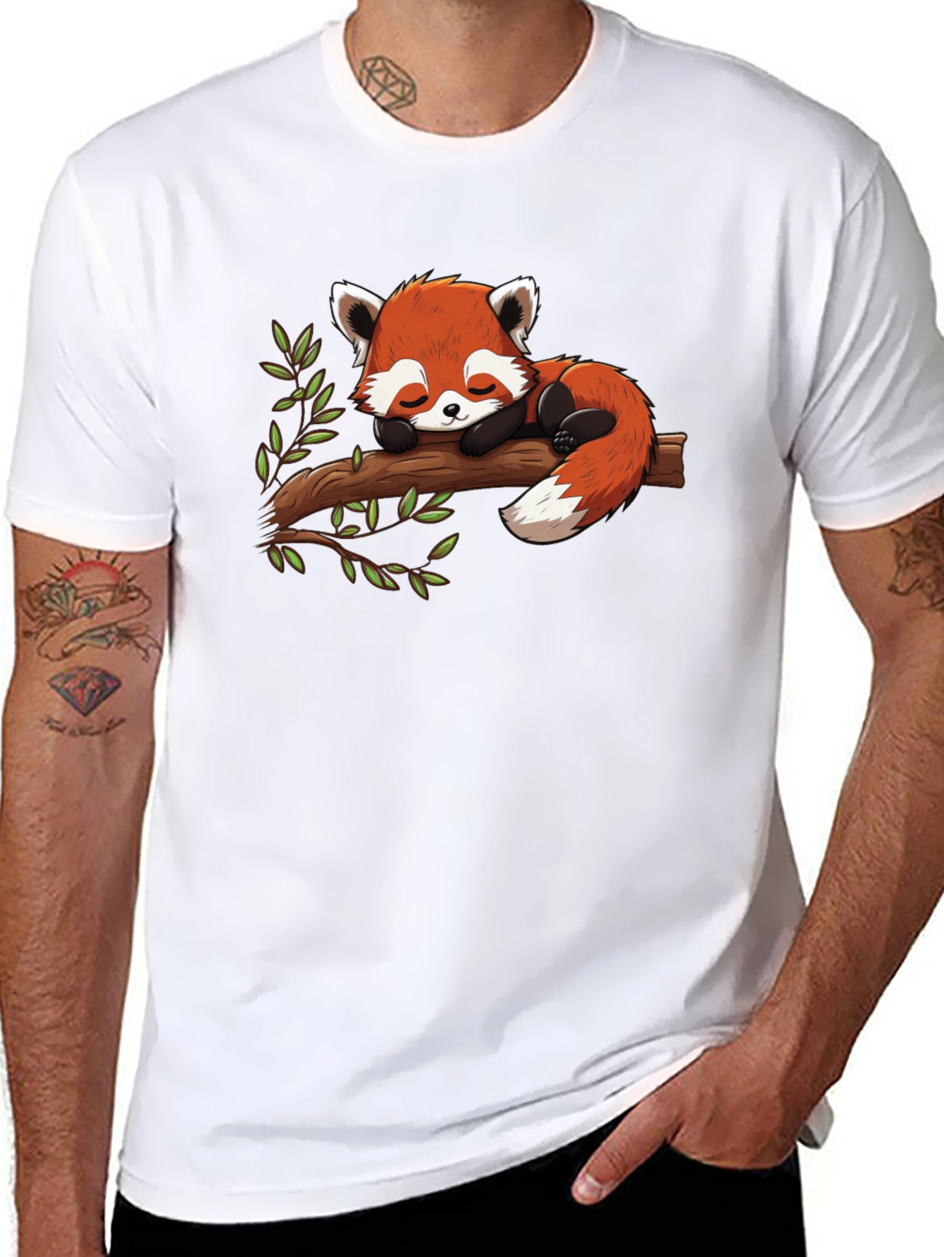 Red Panda Nap Black T-Shirt