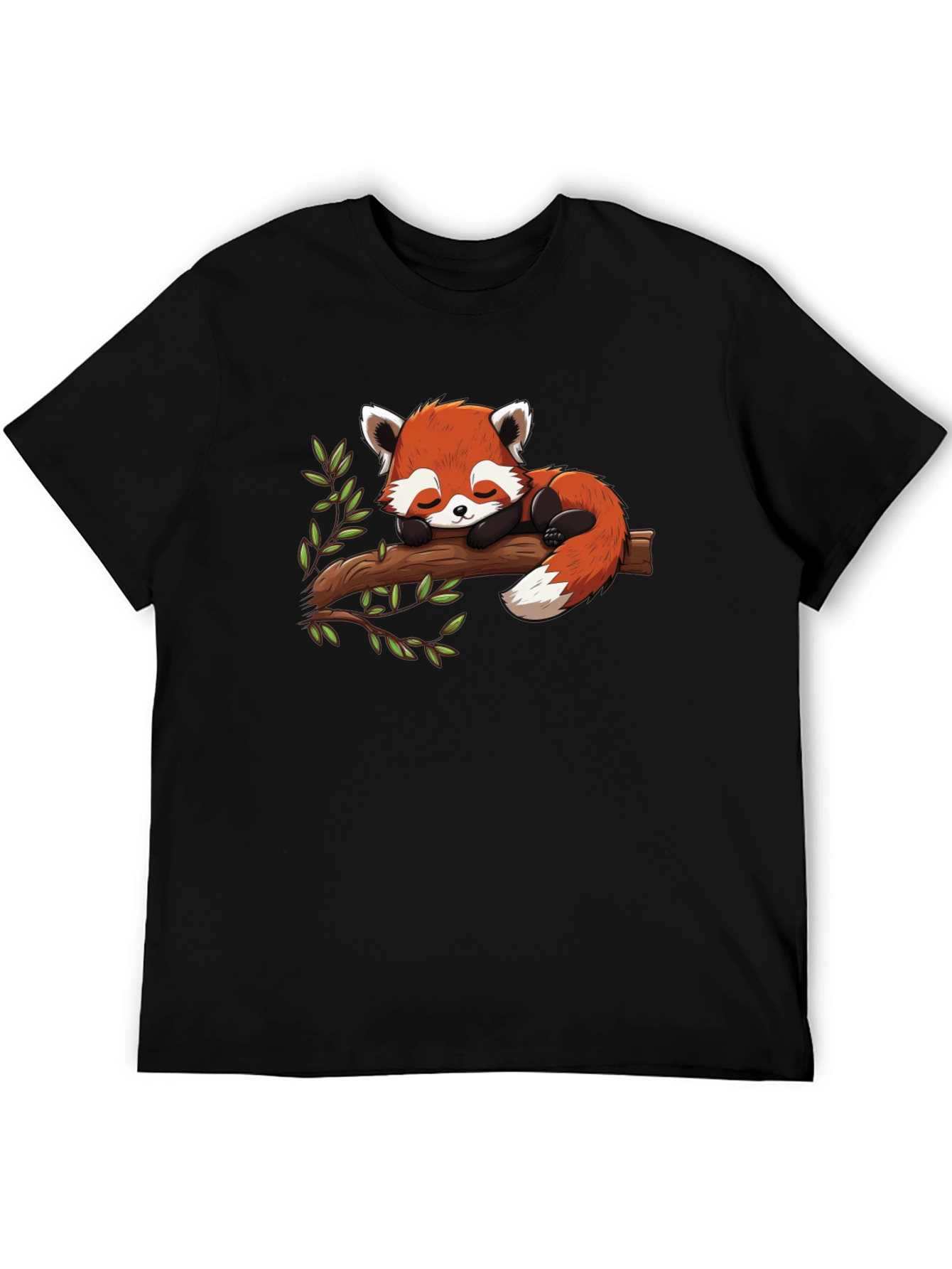 Red Panda Nap Black T-Shirt