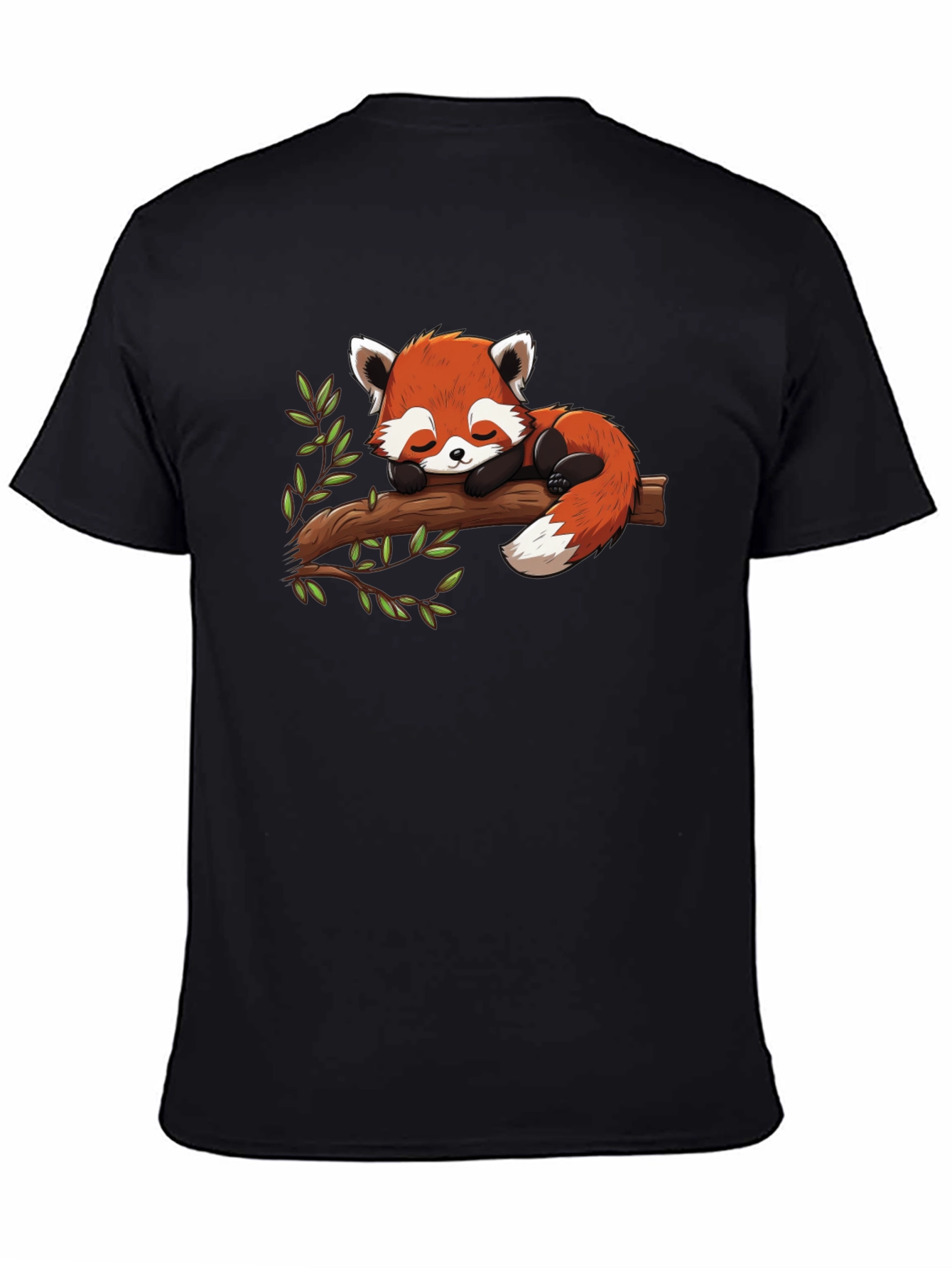 Red Panda Nap Black T-Shirt