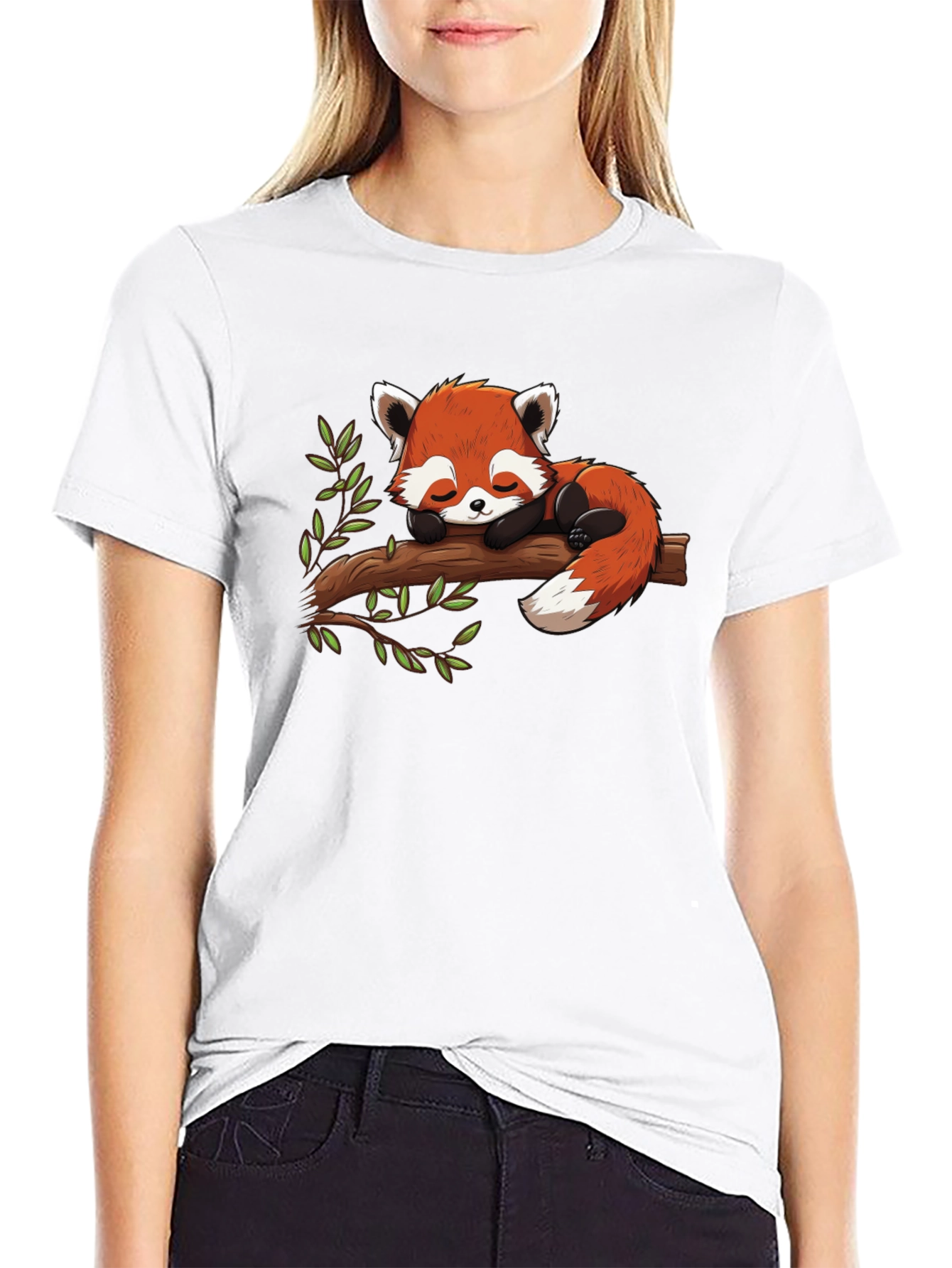 Red Panda Nap Black T-Shirt
