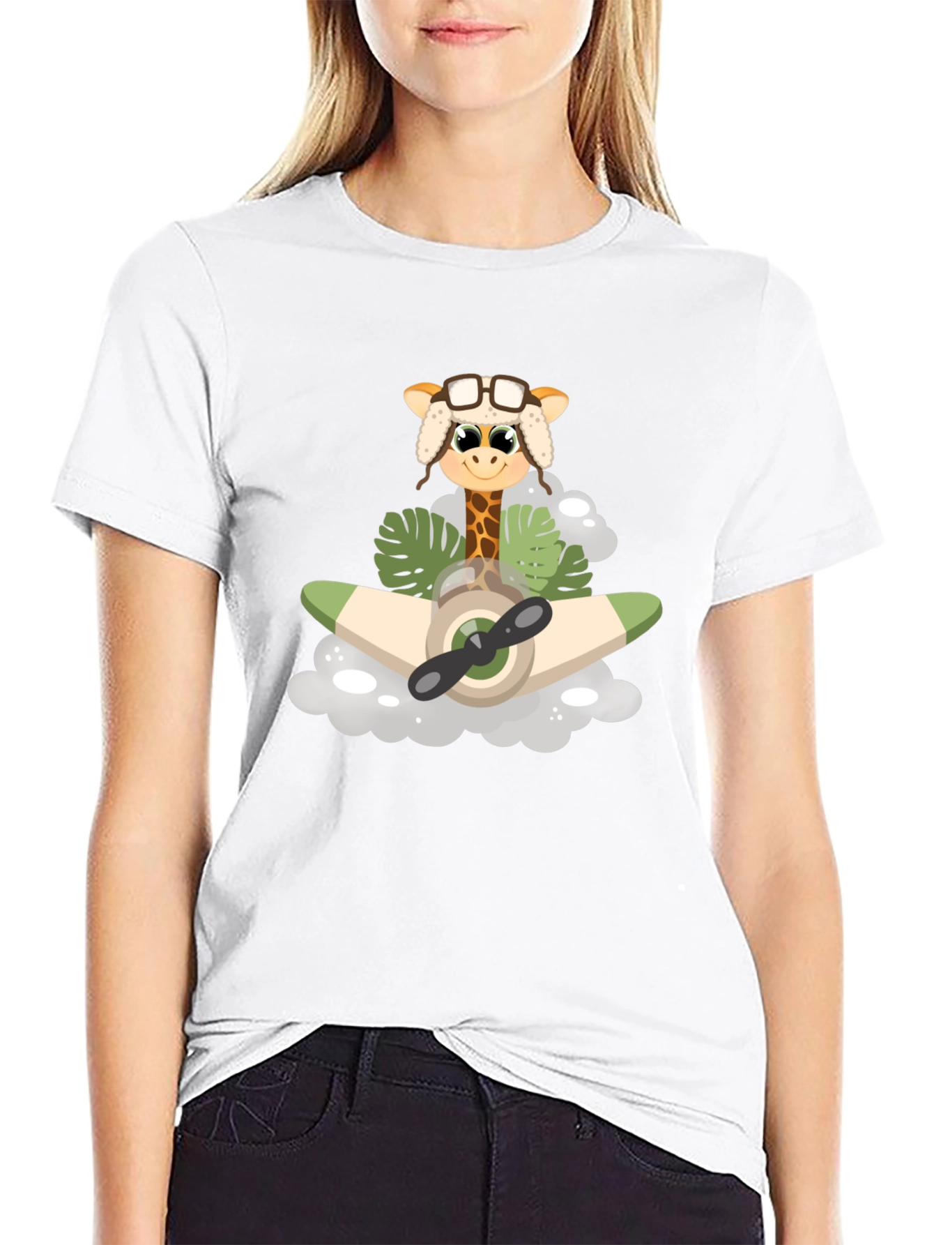 Giraffe Aviator T-Shirt: Cute Cartoon Plane Design