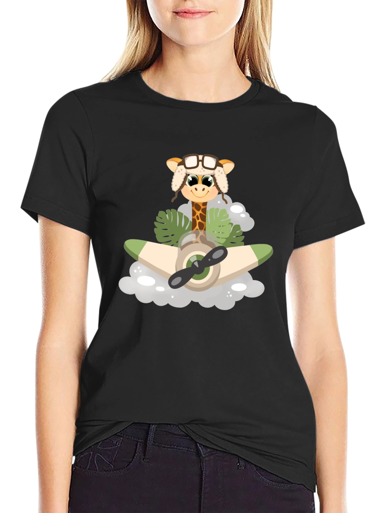 Giraffe Aviator T-Shirt: Cute Cartoon Plane Design