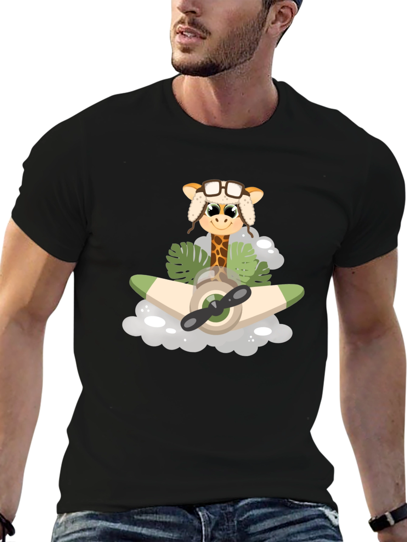 Giraffe Aviator T-Shirt: Cute Cartoon Plane Design