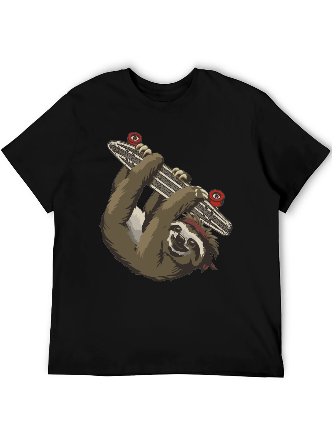 Sloth Skateboarder Graphic Tee - Black Cotton T-Shirt