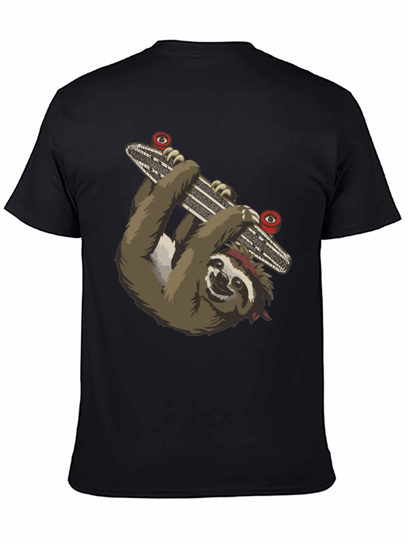 Sloth Skateboarder Graphic Tee - Black Cotton T-Shirt